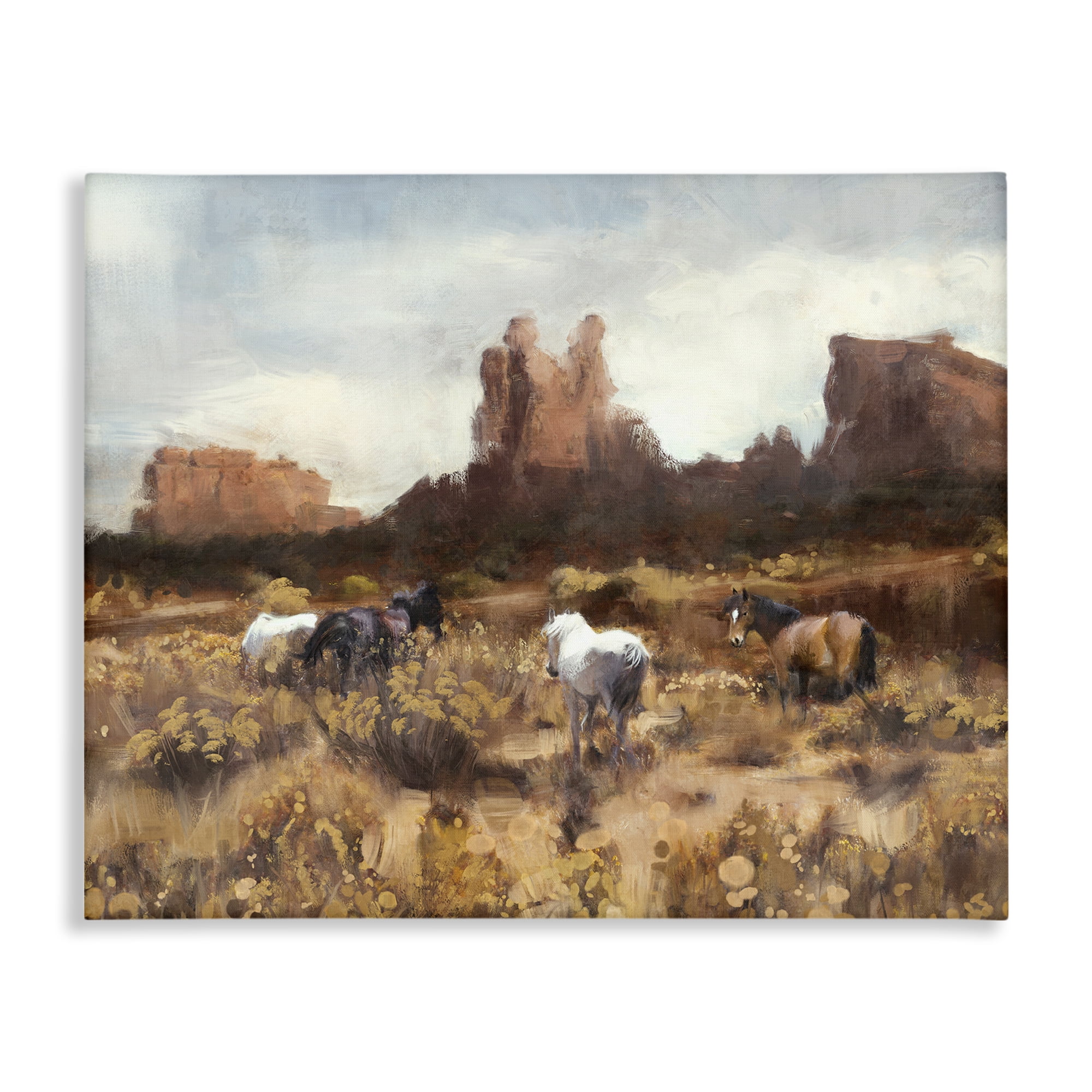 Stupell Industries Desert Horses Landscape Landscape Painting Gallery Wrapped Canvas Art Print Wall Art, 40 x 30