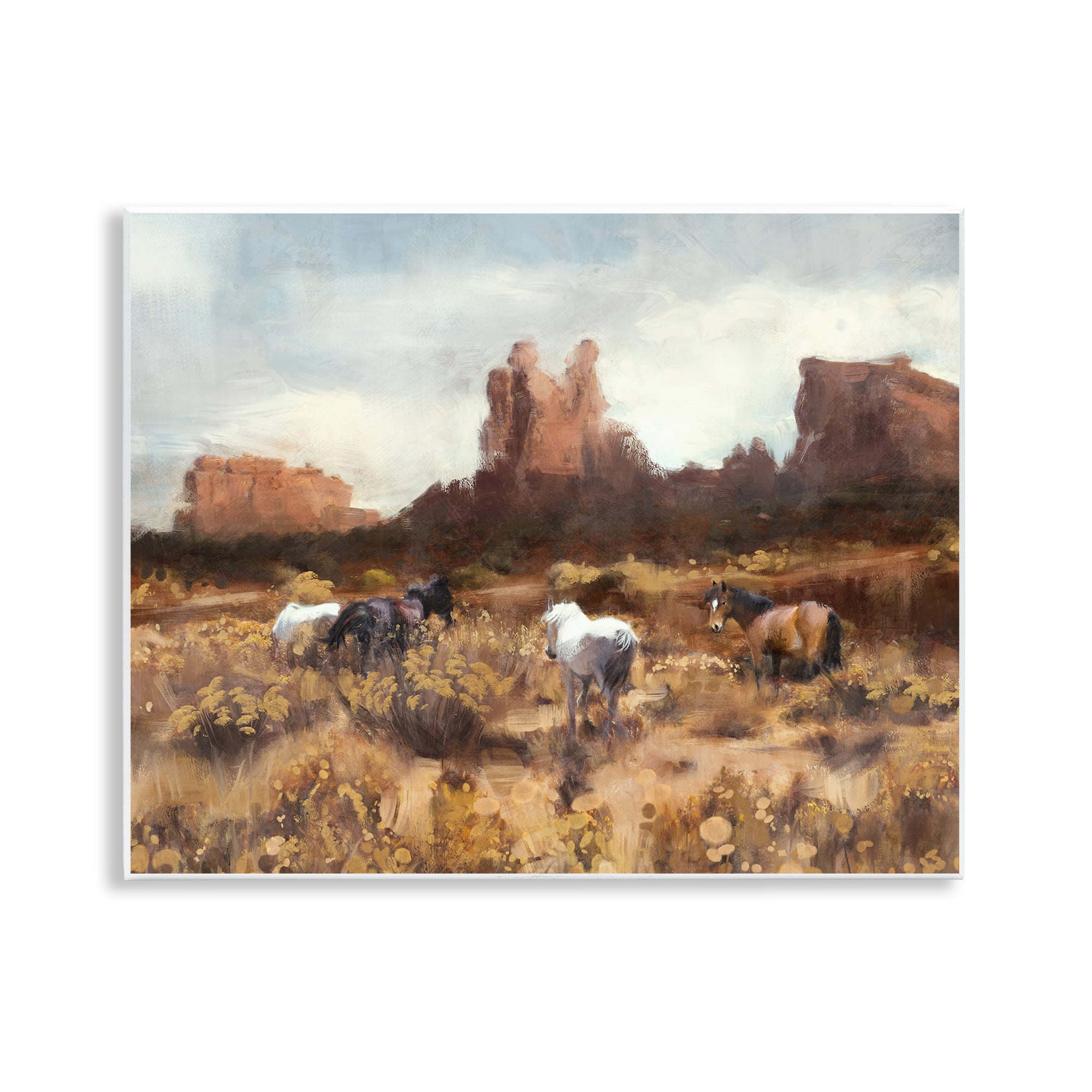 Stupell Industries Desert Horses Landscape Landscape Painting Unframed Art Print Wall Art, 14 x 11