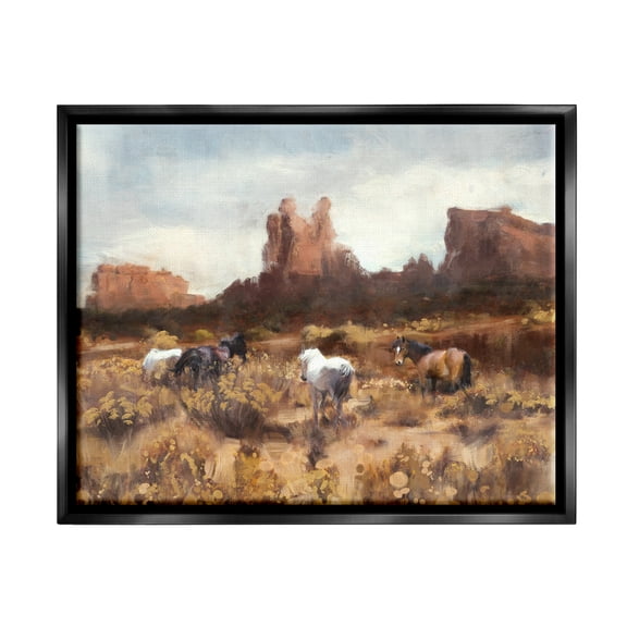 Stupell Industries Desert Horses Landscape Nature Painting Black Floater Framed Art Print Wall Art, 21 x 17