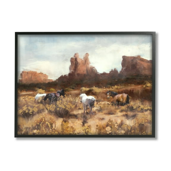 Stupell Industries Desert Horses Landscape Nature Painting Black Framed Art Print Wall Art, 14 x 11