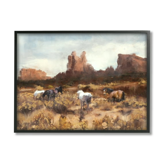 Stupell Industries Desert Horses Landscape Nature Painting Black Framed Art Print Wall Art, 20 x 16