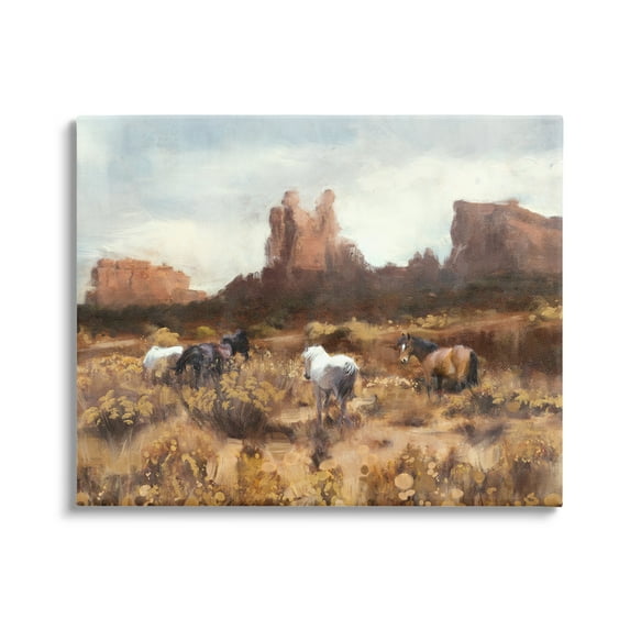 Stupell Industries Desert Horses Landscape Nature Painting Gallery Wrapped Canvas Print Wall Art, 48 x 36