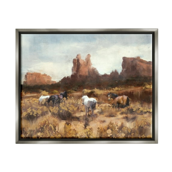 Stupell Industries Desert Horses Landscape Nature Painting Gray Floater Framed Art Print Wall Art, 21 x 17