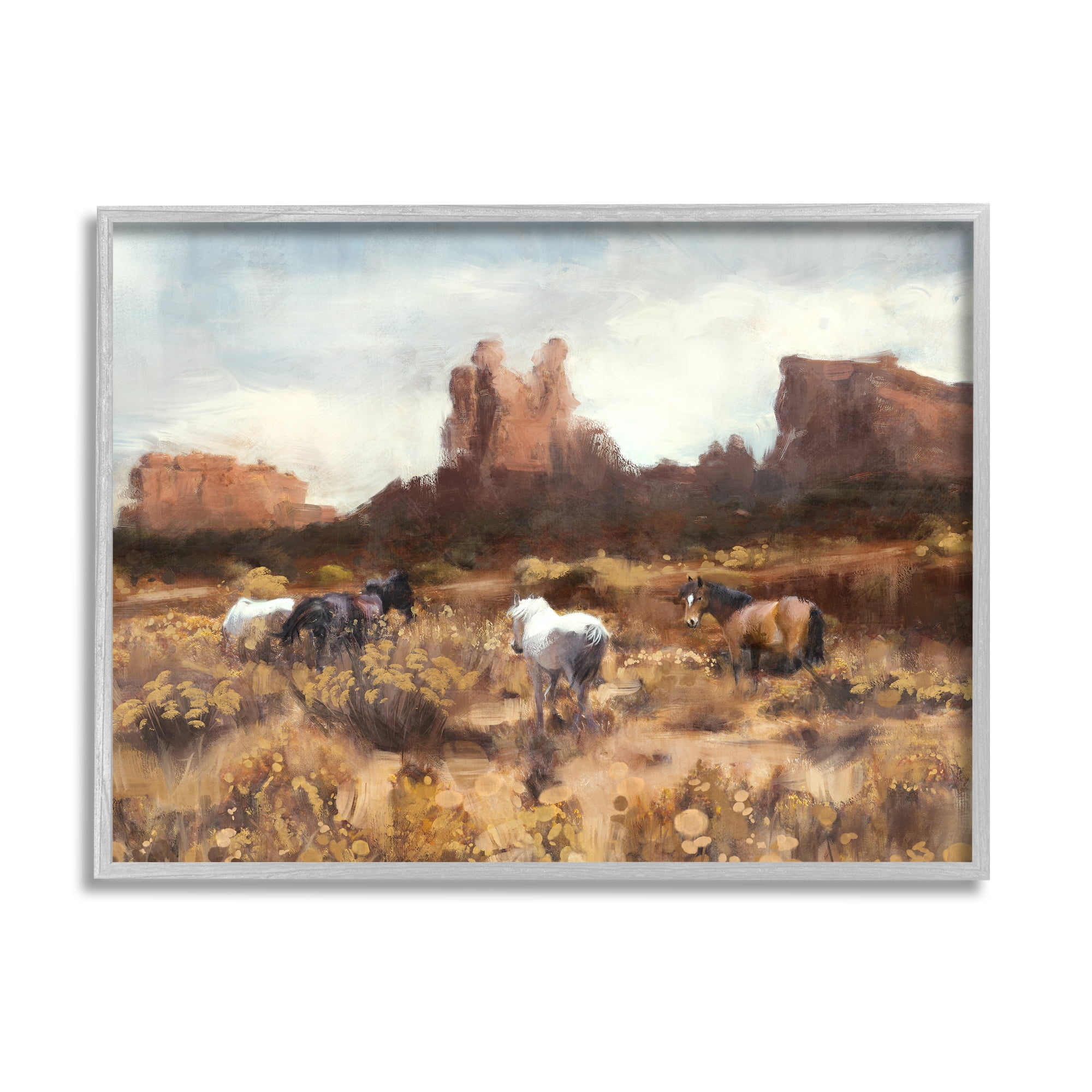 Stupell Industries Desert Horses Landscape Nature Painting Gray Framed Art Print Wall Art, 30 x 24