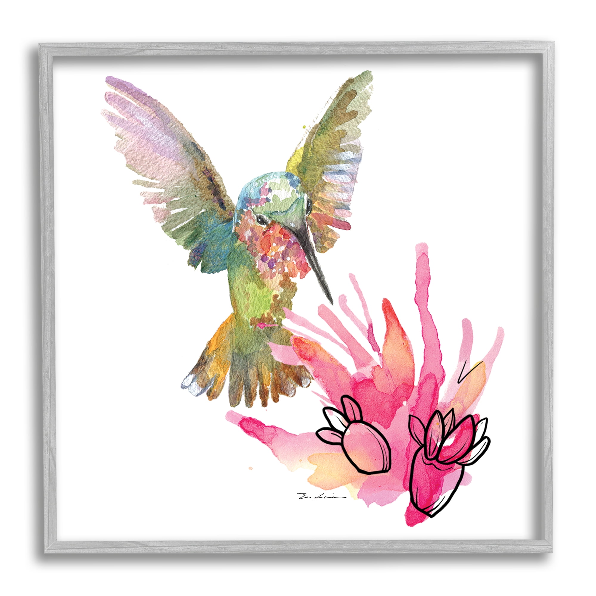Stupell Industries Desert Hummingbird Watercolor Animals & Insects Painting Gray Framed Art Print Wall Art, 24 x 24
