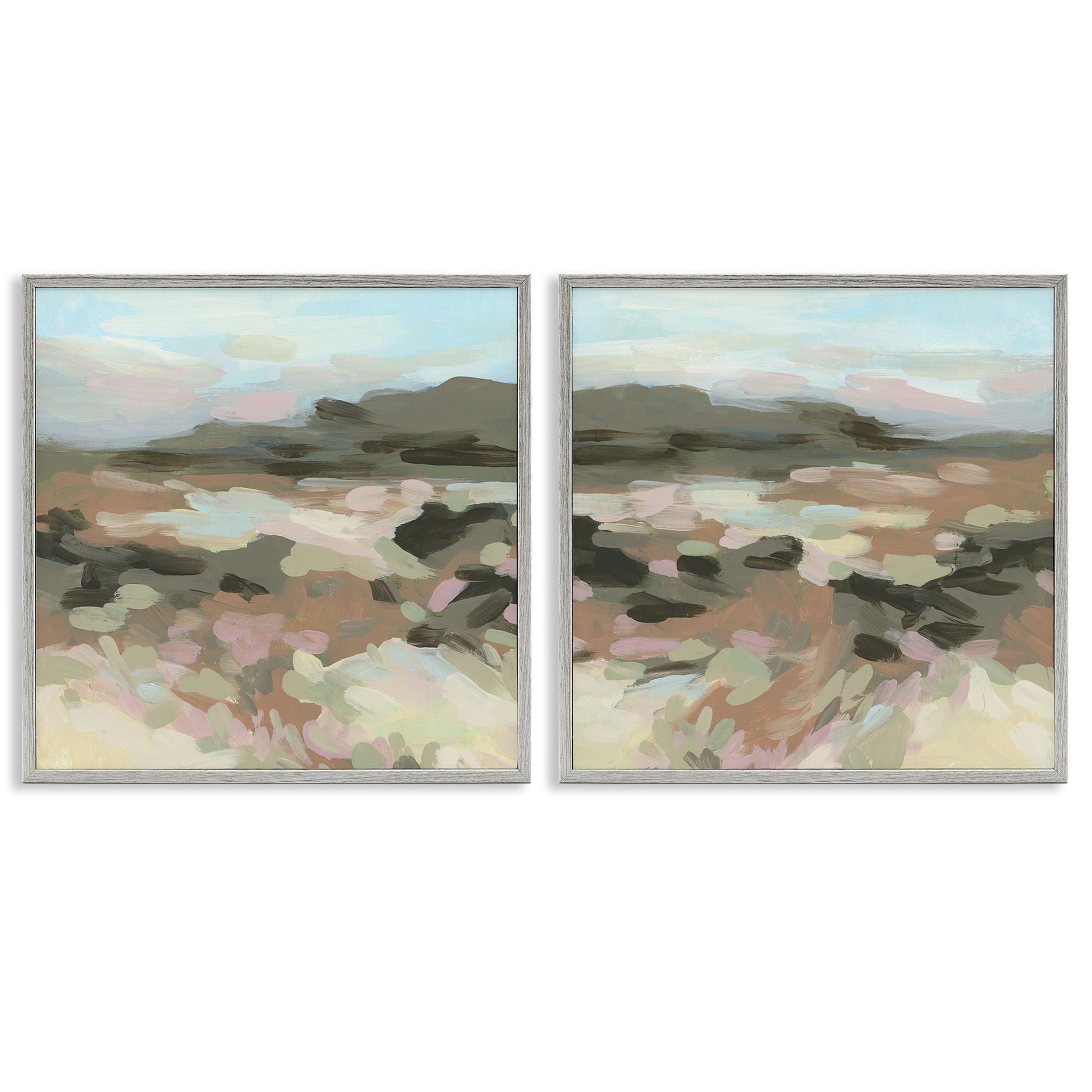 Stupell Industries Desert Impression Abstraction Landscape & Nature Painting Gray Framed Art Print Wall Art, 17 x 17, Set of 2