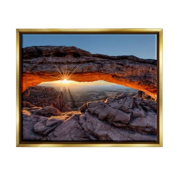 Stupell Industries Desert Mesa Arch Landscape Nature Photography Gold Floater Framed Art Print Wall Art, 21 x 17