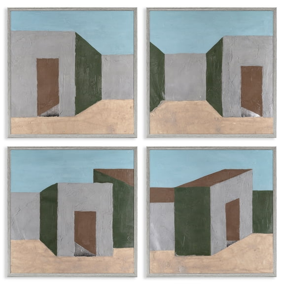 Stupell Industries Desert Modular Houses Buildings & Architecture Painting Gray Framed Art Print Wall Art, 12 x 12, Set of 4
