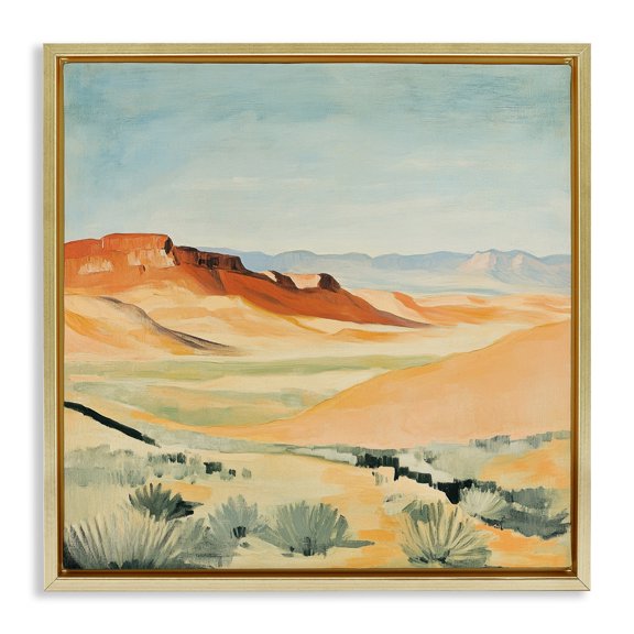 Stupell Industries Desert Mounds Landscape Gold Framed Floater Canvas Wall Art design by Petal Prints Design, 25 x 25