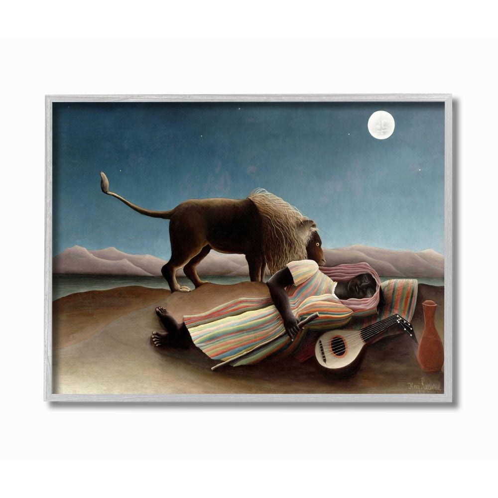 Stupell Industries Desert Night Lion And Traveler Classic Painting Framed Wall Art by Henri Rousseau
