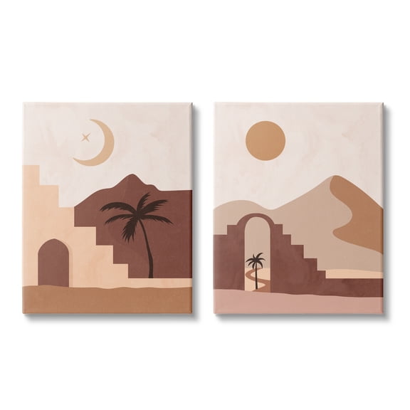 Stupell Industries Desert Oasis Retreat Day Night Palm Dune Landscape,16 x 20, Design by Nina Blue