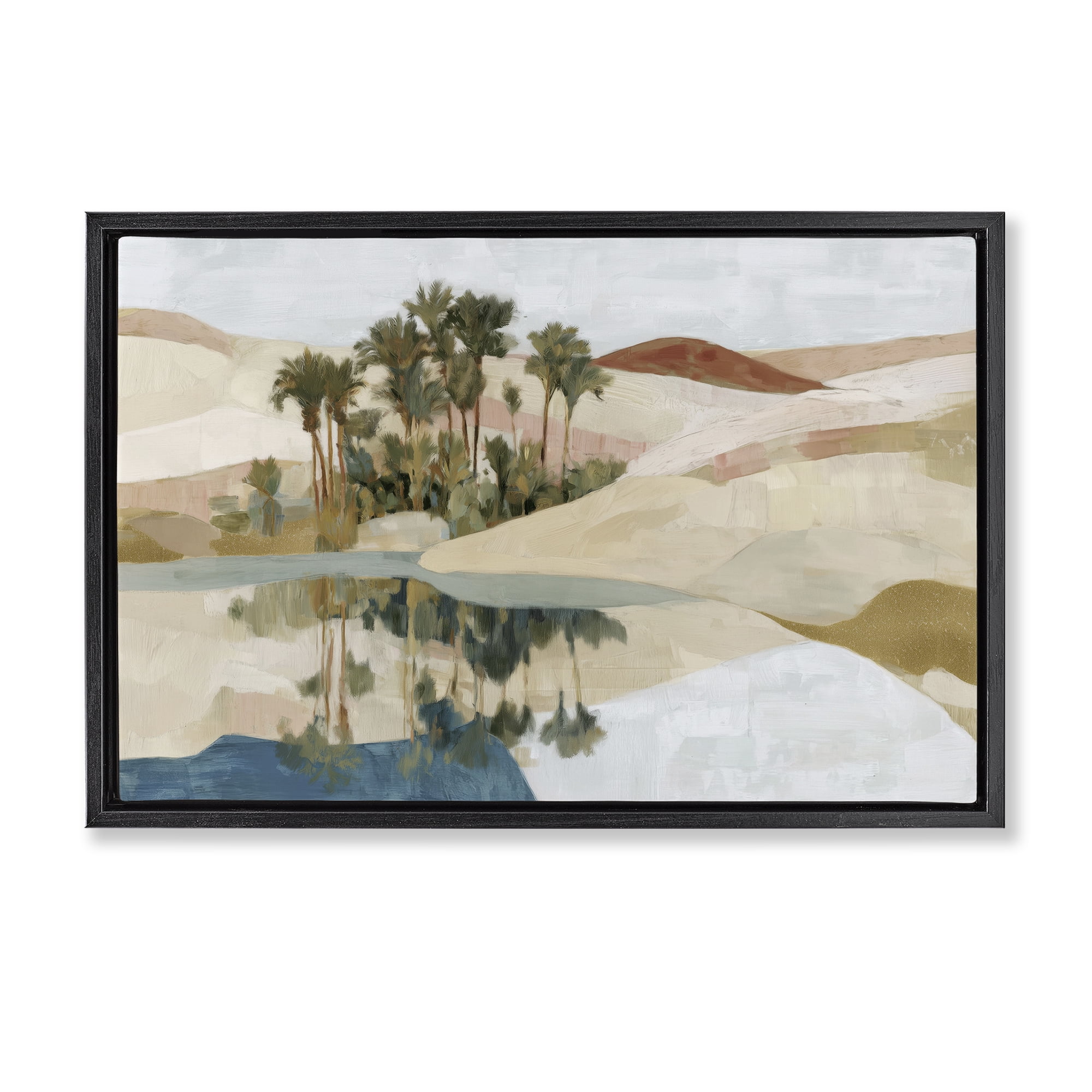 Stupell Industries Desert Oasis with Palm Reflection Black Framed Floater Canvas Wall Art, design by Chromatic Storm Studio