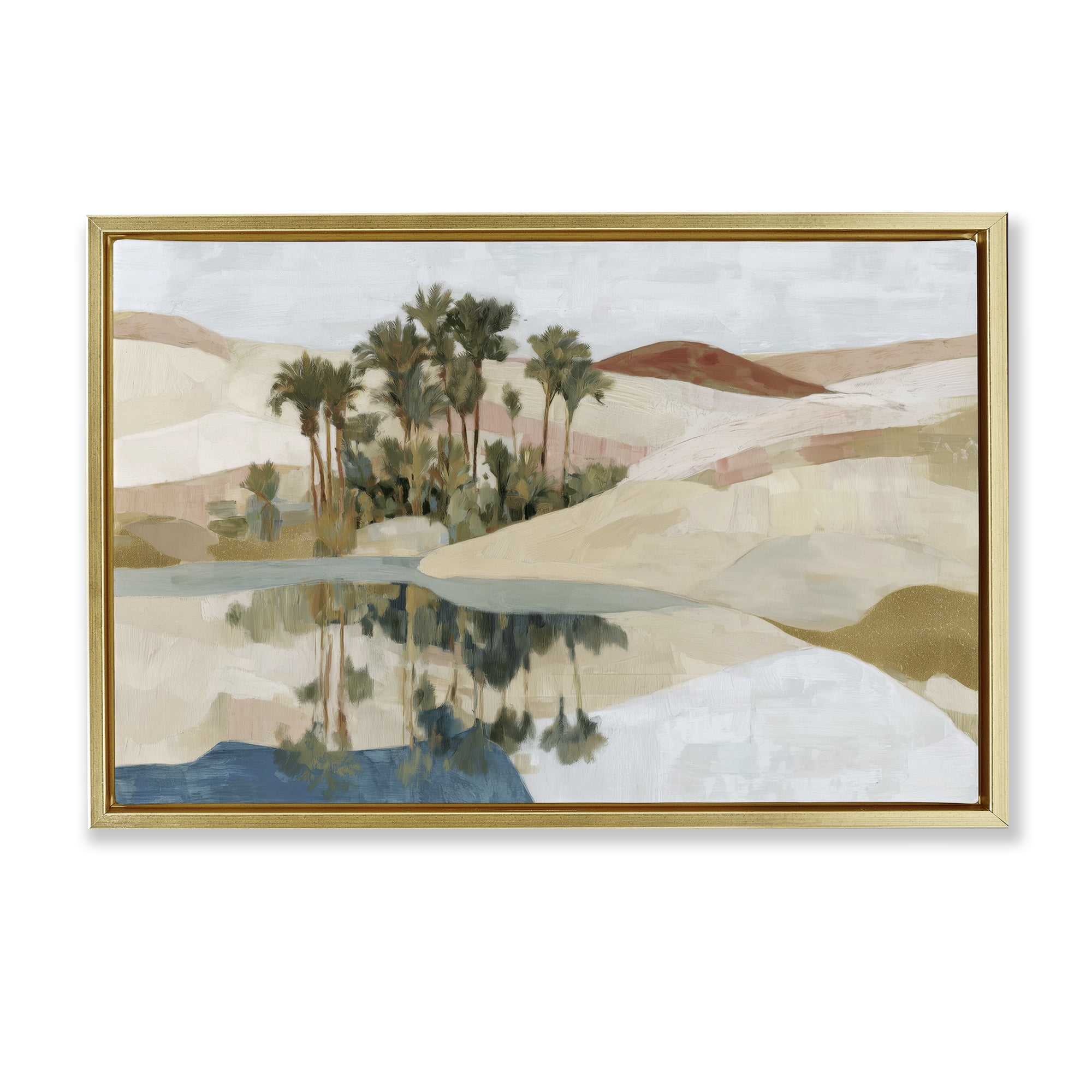 Stupell Industries Desert Oasis with Palm Reflection Gold Framed Floater Canvas Wall Art, design by Chromatic Storm Studio
