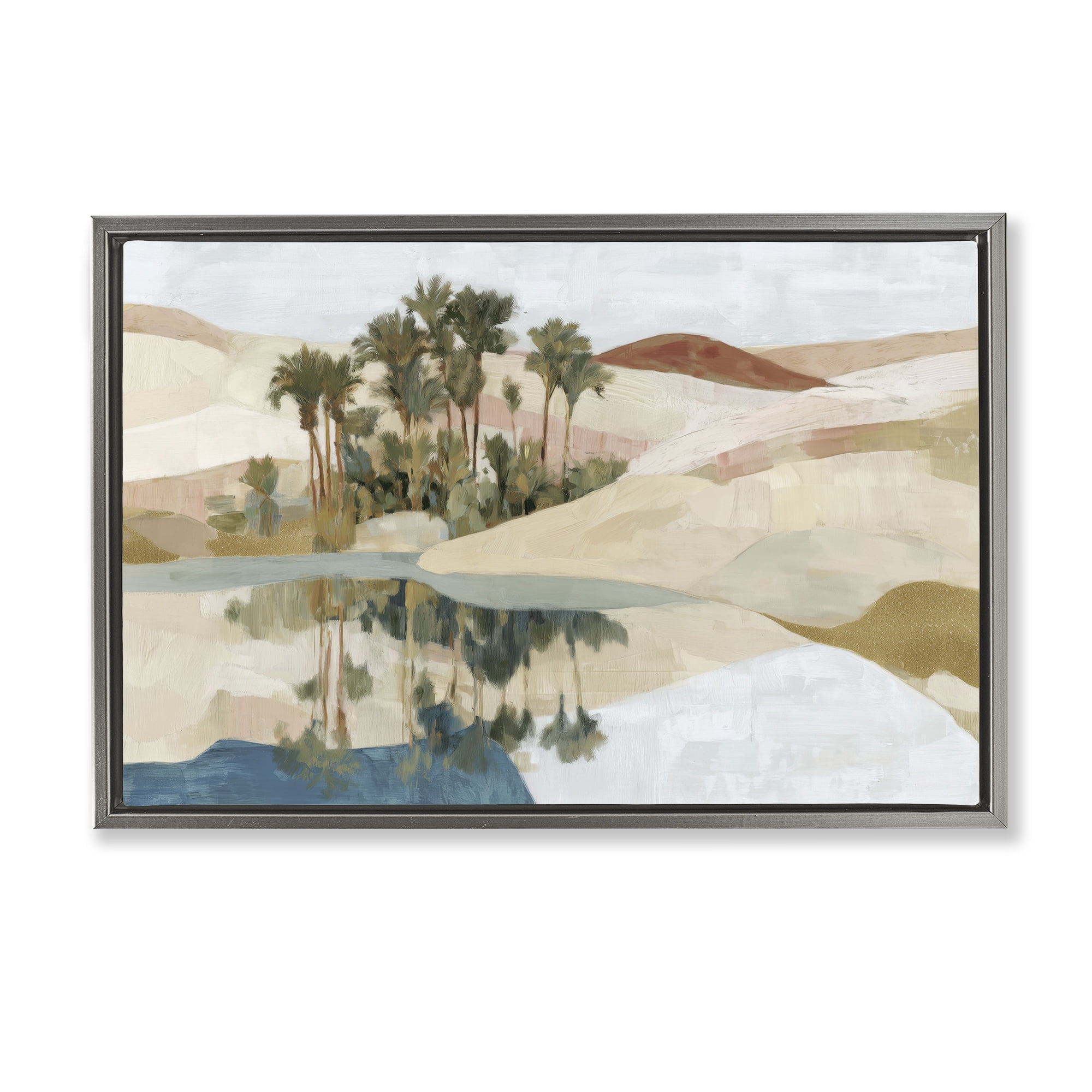 Stupell Industries Desert Oasis with Palm Reflection Gray Framed Floater Canvas Wall Art, design by Chromatic Storm Studio