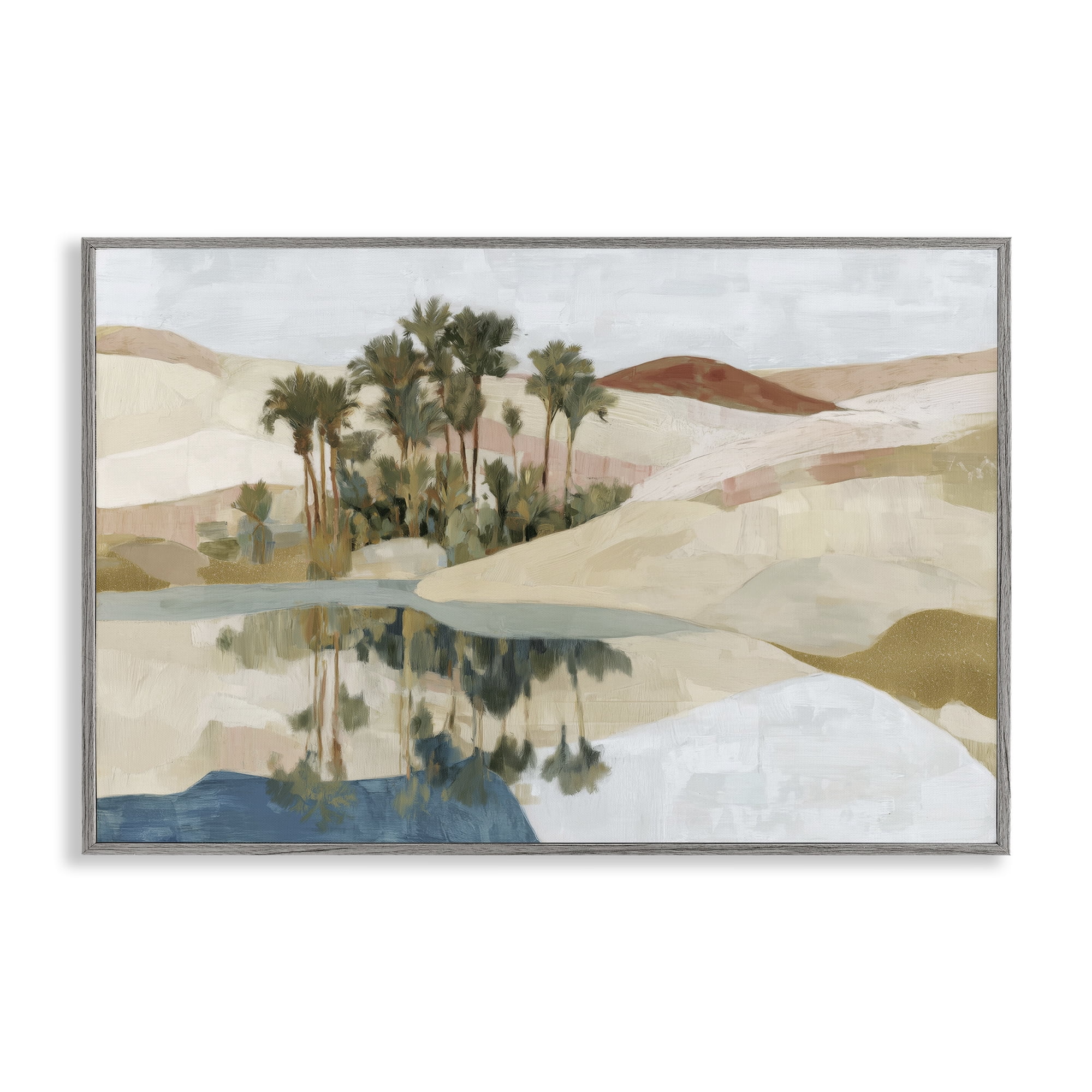 Stupell Industries Desert Oasis with Palm Reflection Gray Framed Giclee Art, design by Chromatic Storm Studio