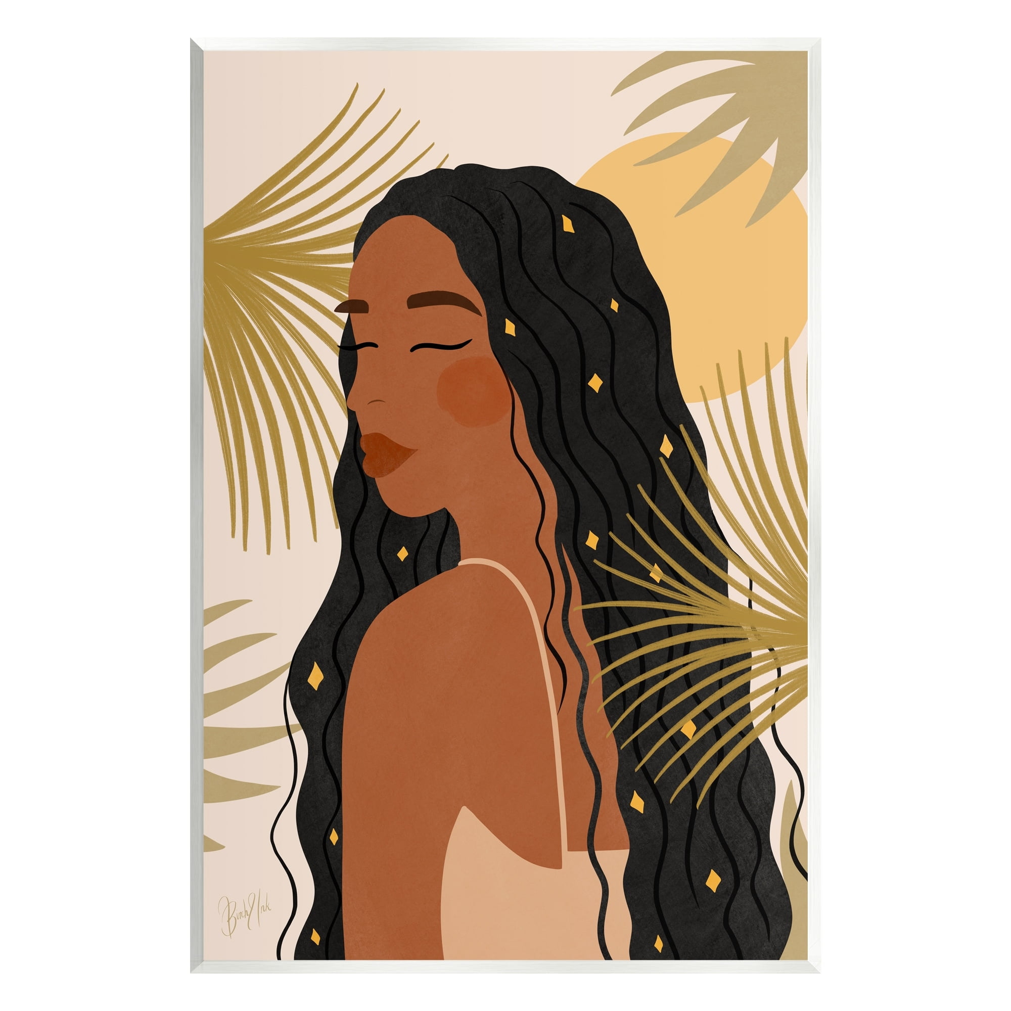 Stupell Industries Desert Plant Leaves Sunlit Starry Haired Woman Graphic Art Unframed Art Print Wall Art, Design by Birch&Ink