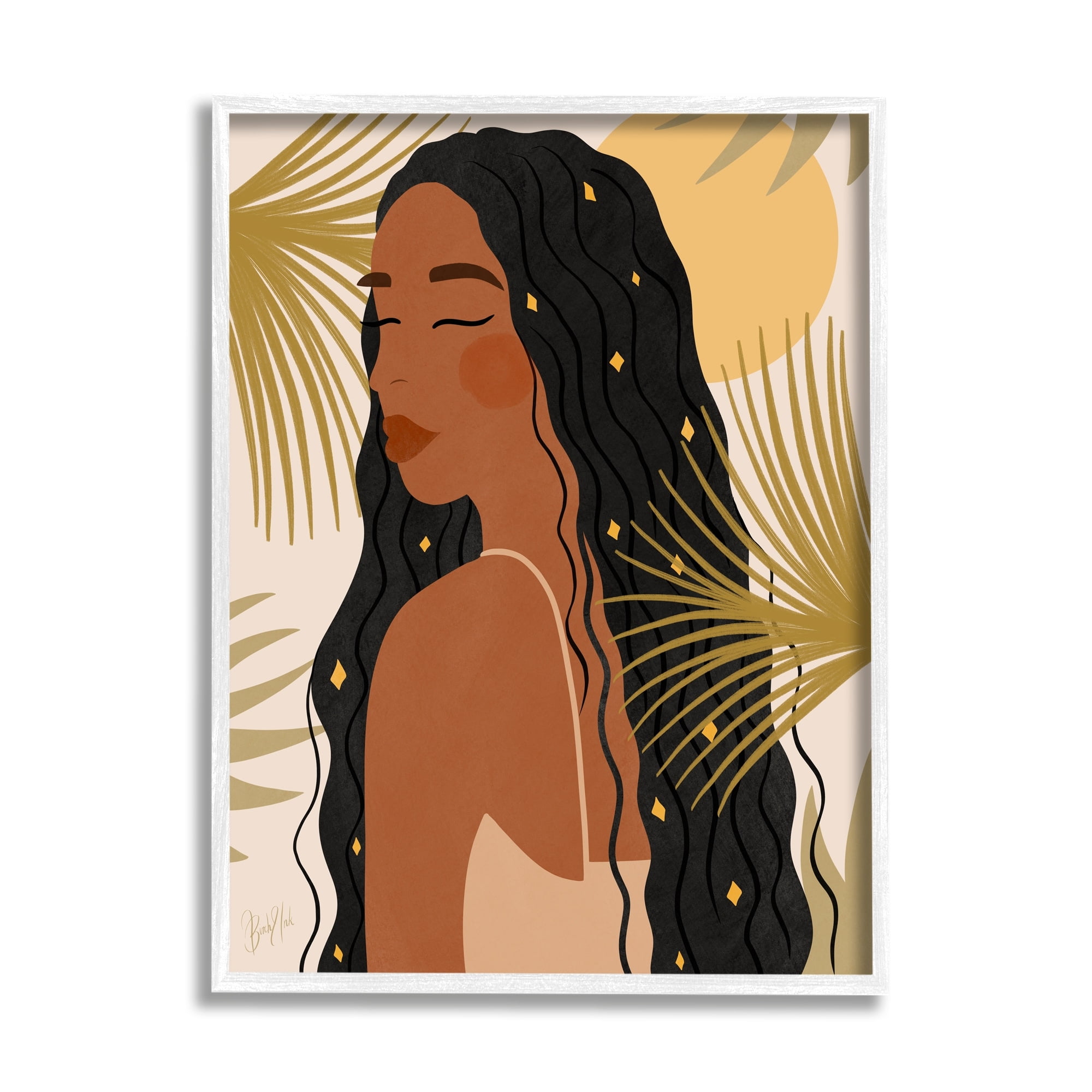Stupell Industries Desert Plant Leaves Sunlit Starry Haired Woman Graphic Art White Framed Art Print Wall Art, Design by Birch&Ink