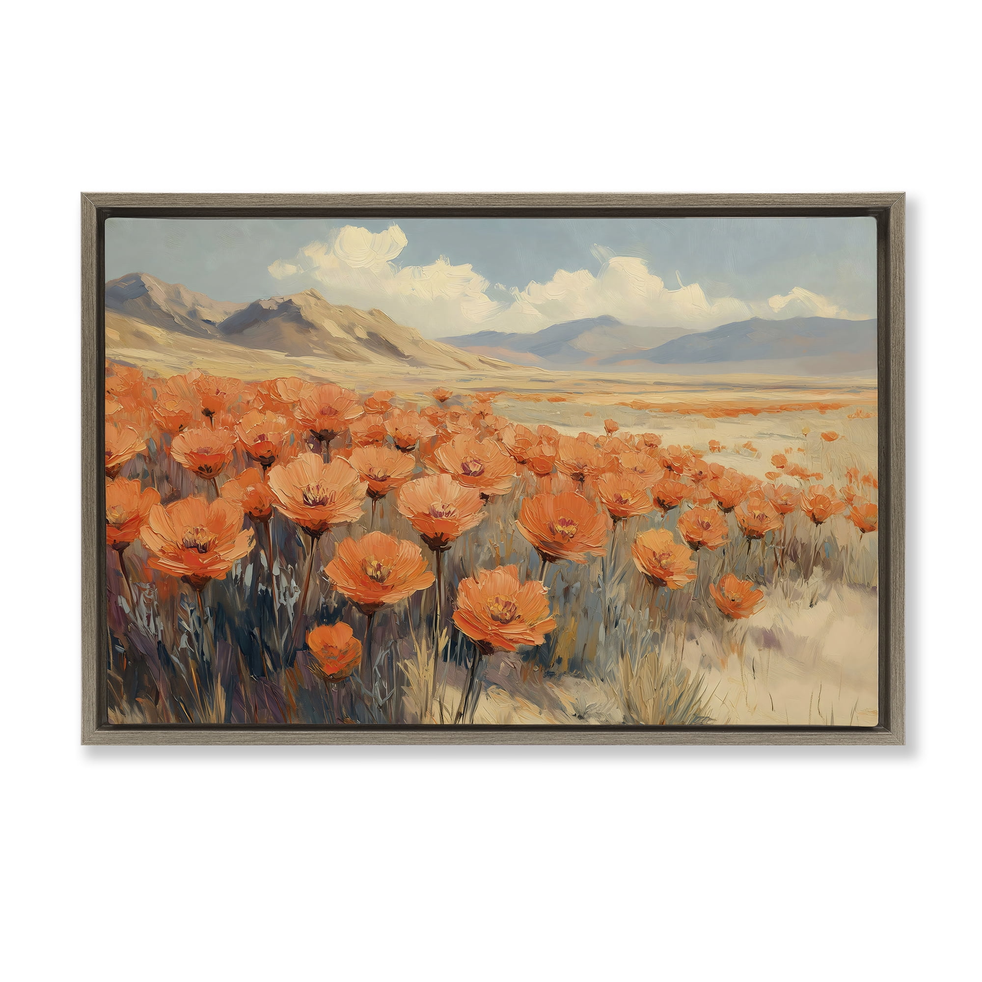 Stupell Industries Desert Poppies in Valley Brown Framed Floater Canvas Wall Art, design by Gina Kelly