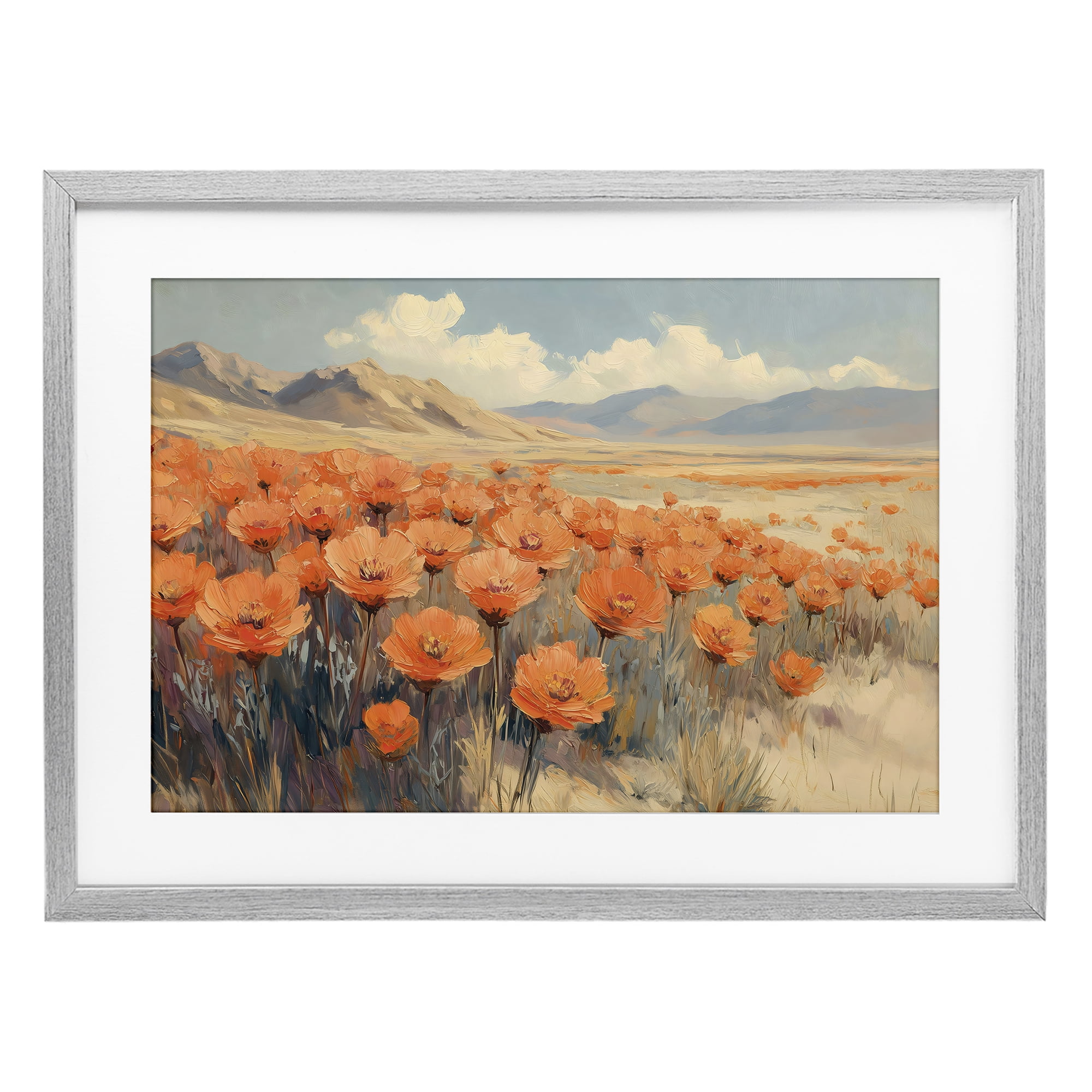 Stupell Industries Desert Poppies in Valley Gray Framed Print Under Glass, design by Gina Kelly