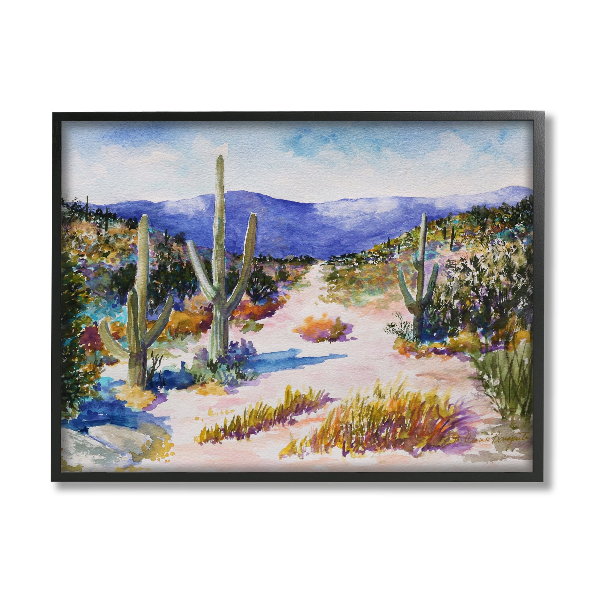 Stupell Industries Desert Scenery Painting Nature Painting Black Framed Art Print Wall Art, 30 x 24