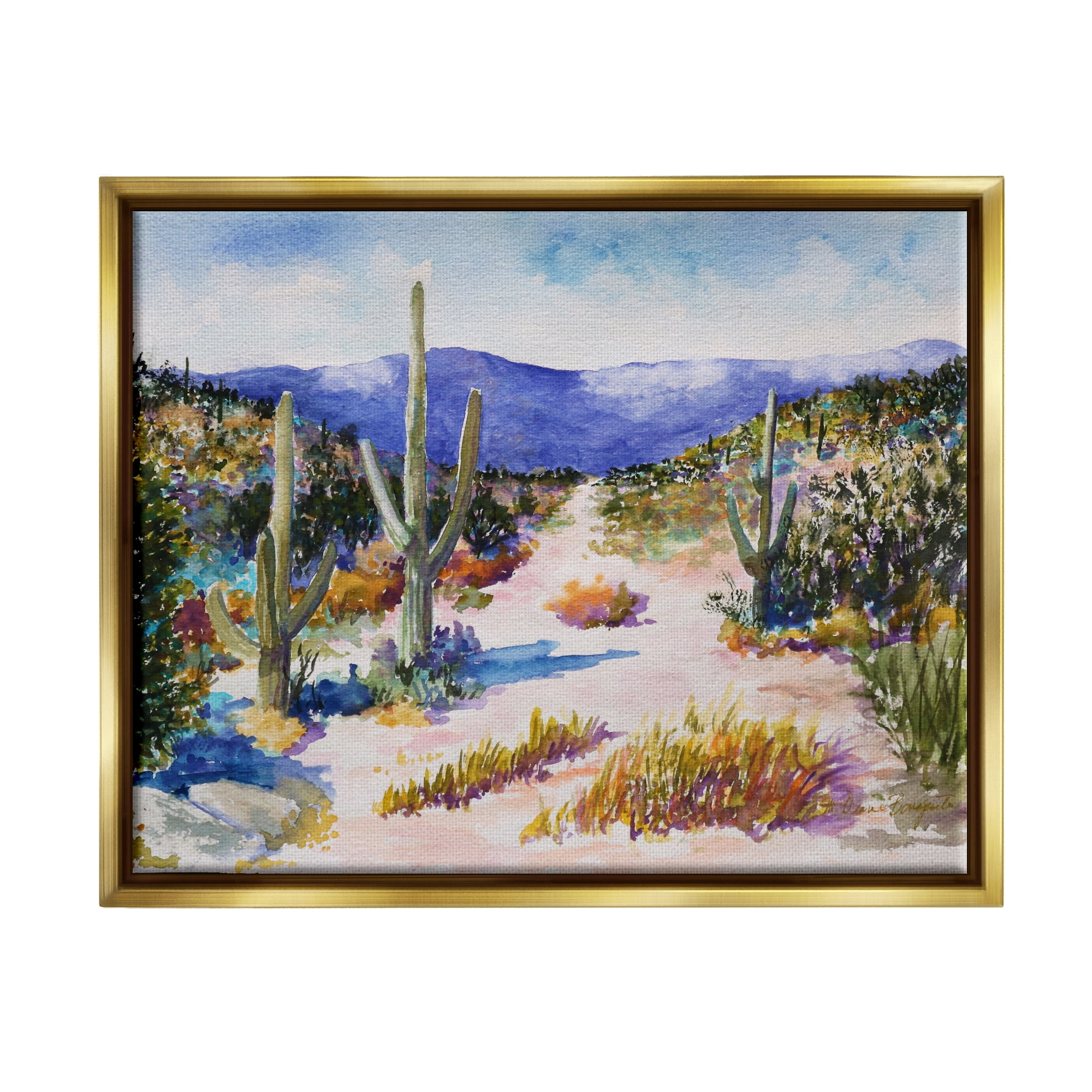 Stupell Industries Desert Scenery Painting Nature Painting Gold Floater Framed Art Print Wall Art, 31 x 25