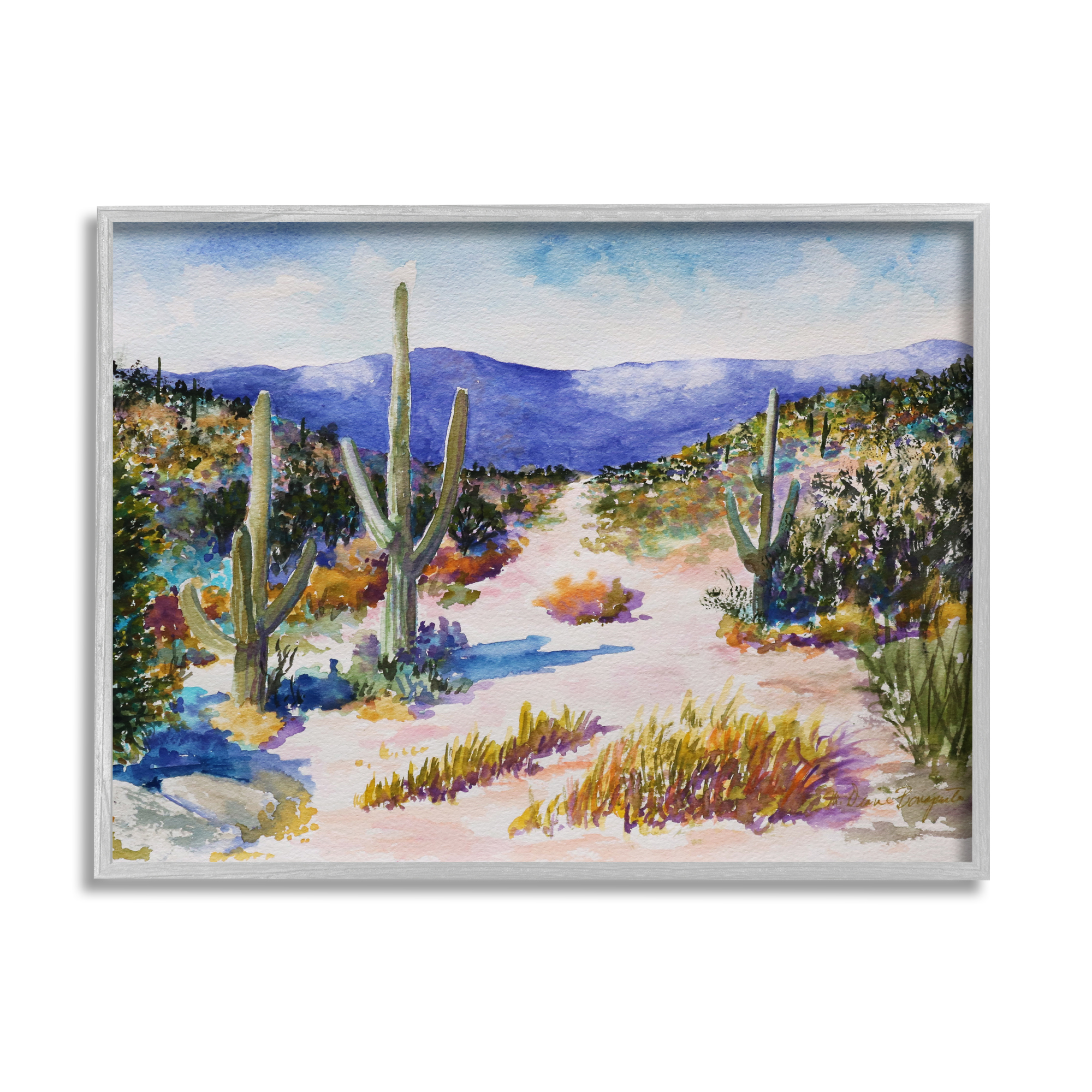 Stupell Industries Desert Scenery Painting Nature Painting Gray Framed Art Print Wall Art, 20 x 16