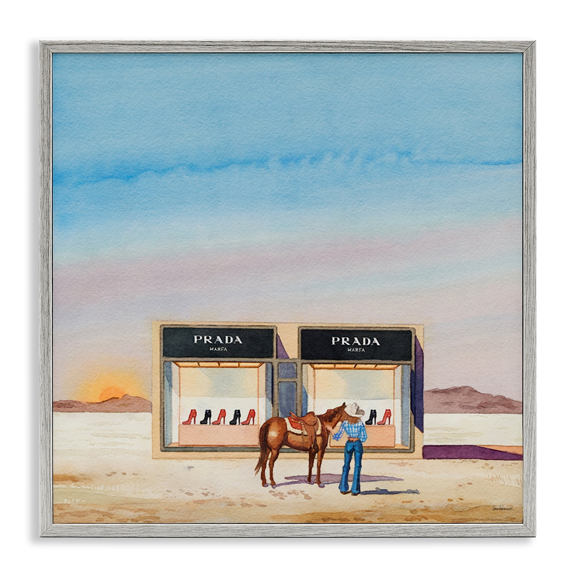 Stupell Industries Desert Shoe Store Fashion Painting Gray Framed Art Print Wall Art, 17 x 17