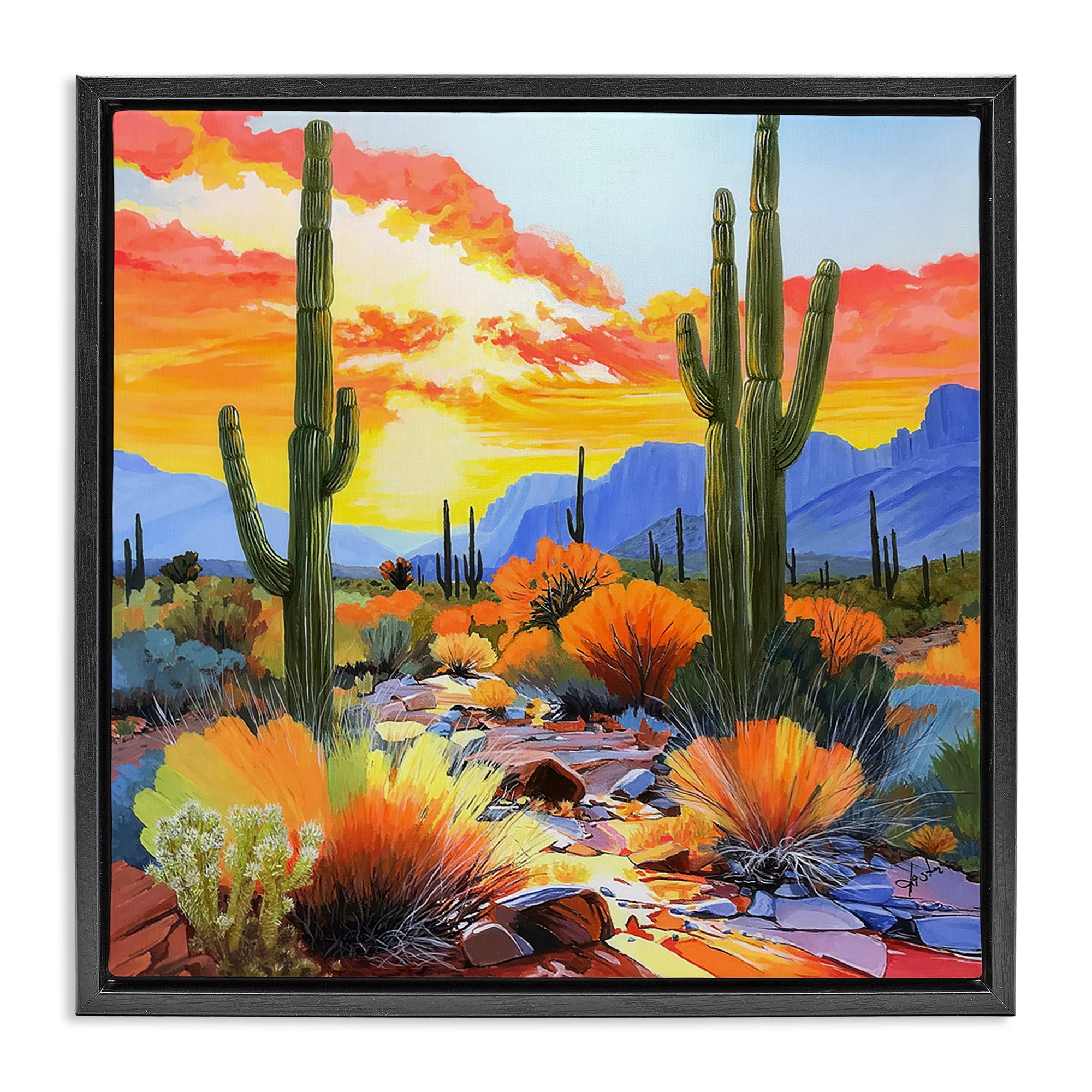 Stupell Industries Desert Splendor Cacti Black Framed Floater Canvas Wall Art, design by John Jaster