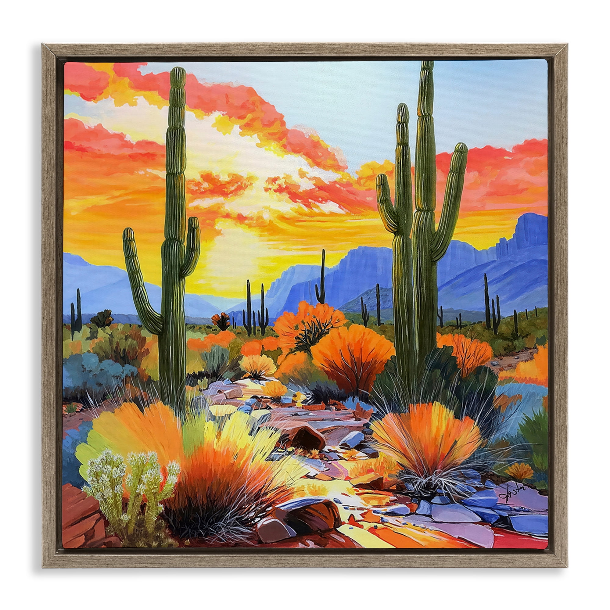 Stupell Industries Desert Splendor Cacti Brown Framed Floater Canvas Wall Art, design by John Jaster