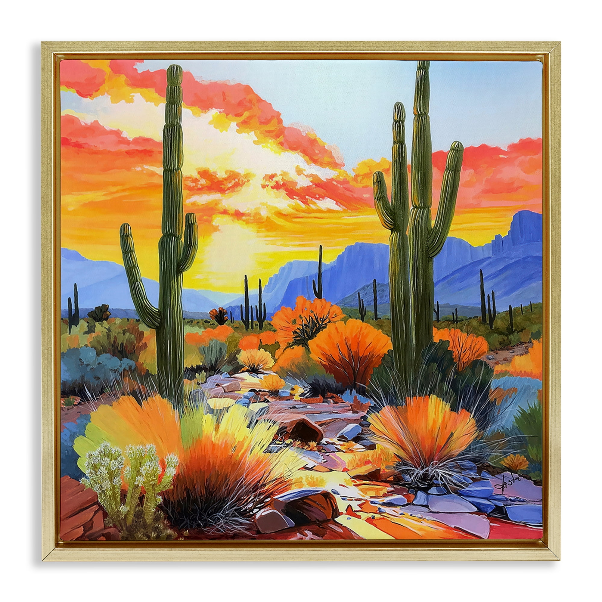 Stupell Industries Desert Splendor Cacti Gold Framed Floater Canvas Wall Art, design by John Jaster