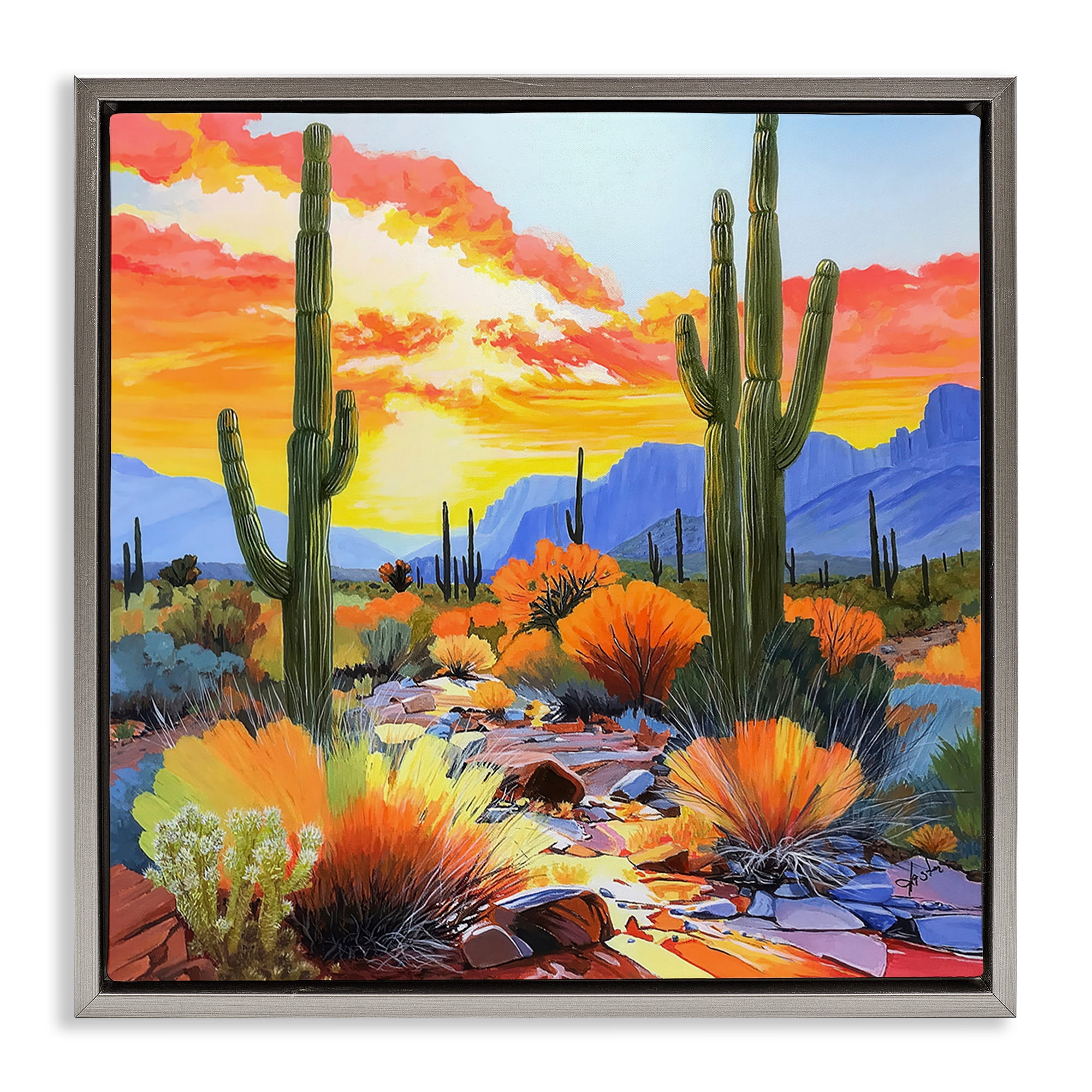 Stupell Industries Desert Splendor Cacti Gray Framed Floater Canvas Wall Art, design by John Jaster