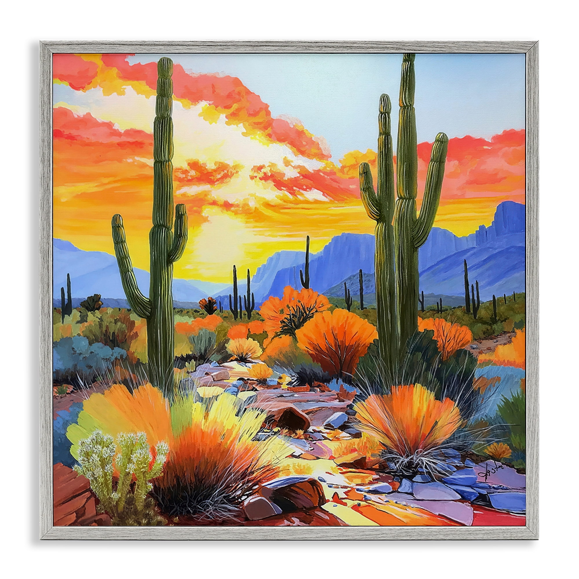 Stupell Industries Desert Splendor Cacti Gray Framed Giclee Art, design by John Jaster