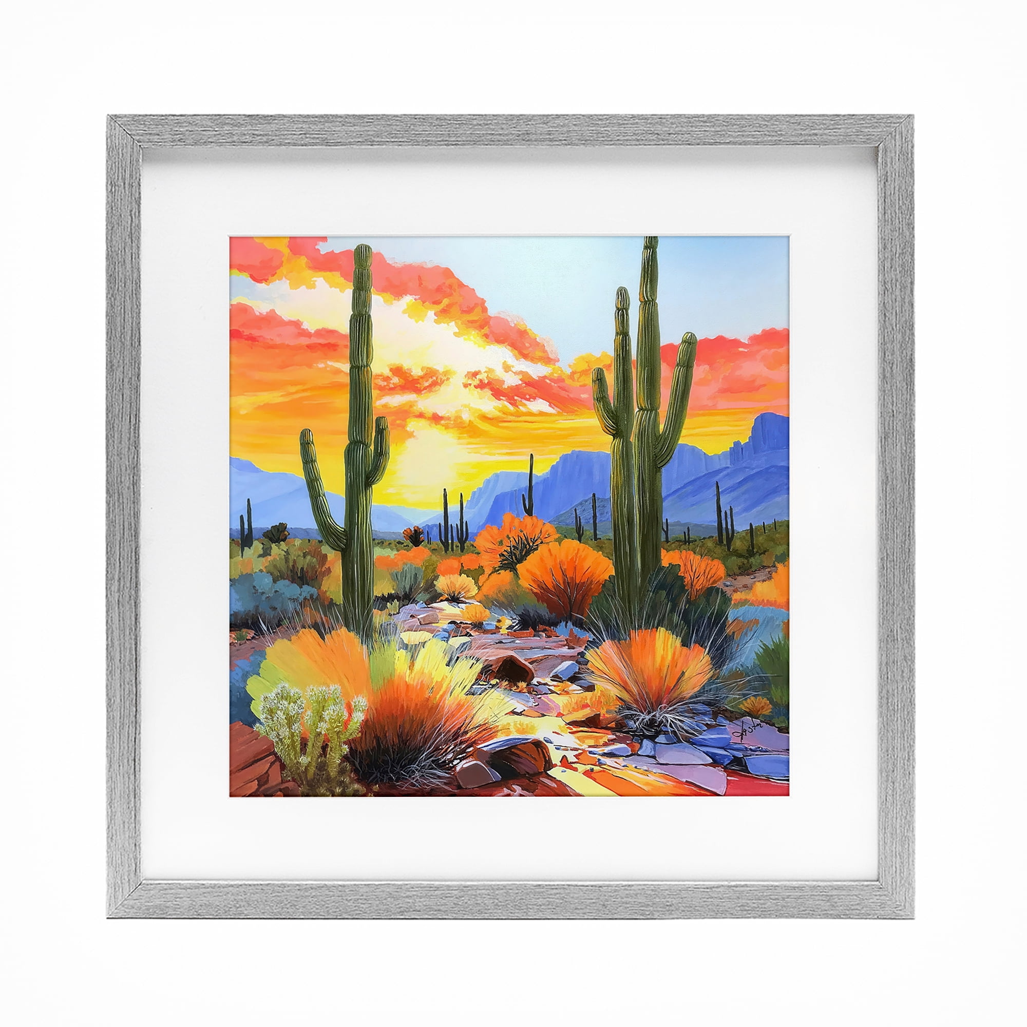 Stupell Industries Desert Splendor Cacti Gray Framed Print Under Glass, design by John Jaster