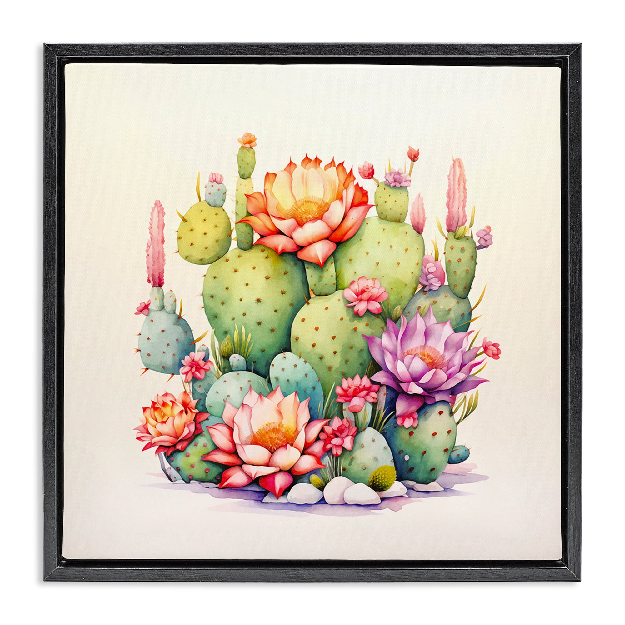 Stupell Industries Desert Spring Blooms Plants & Flowers Painting Black Floater Framed Canvas Art Print Wall Art, 25 x 25