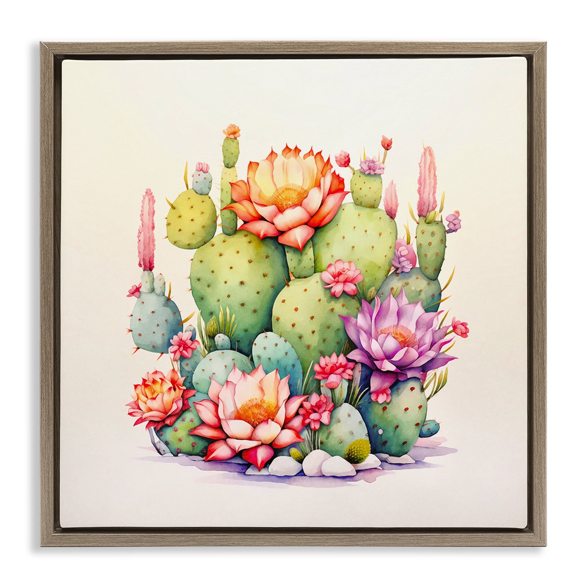 Stupell Industries Desert Spring Blooms Plants & Flowers Painting Brown Floater Framed Canvas Art Print Wall Art, 25 x 25