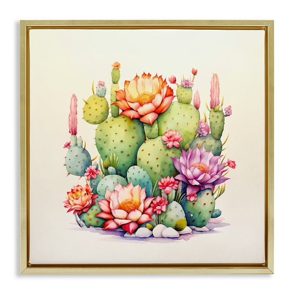 Stupell Industries Desert Spring Blooms Plants & Flowers Painting Gold Floater Framed Canvas Art Print Wall Art, 18 x 18