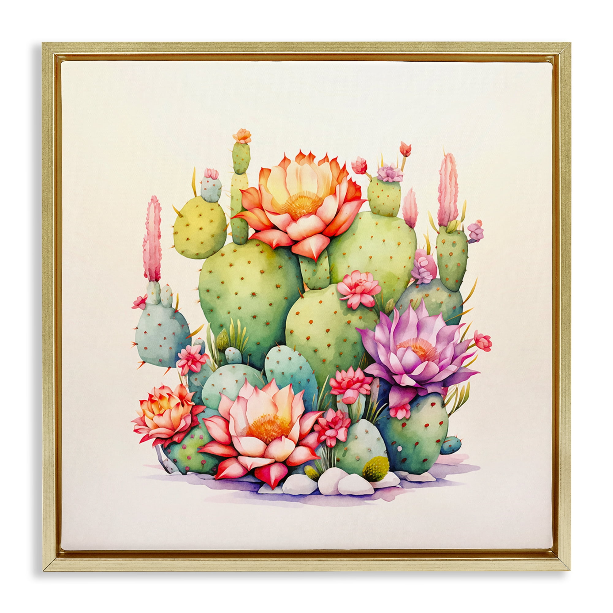 Stupell Industries Desert Spring Blooms Plants & Flowers Painting Gold Floater Framed Canvas Art Print Wall Art, 25 x 25