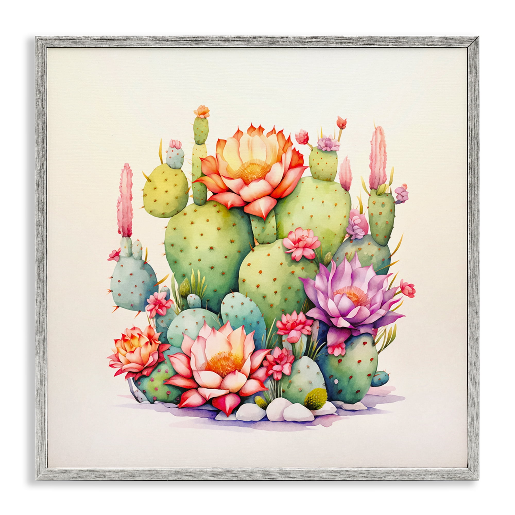 Stupell Industries Desert Spring Blooms Plants & Flowers Painting Gray Framed Art Print Wall Art, 12 x 12