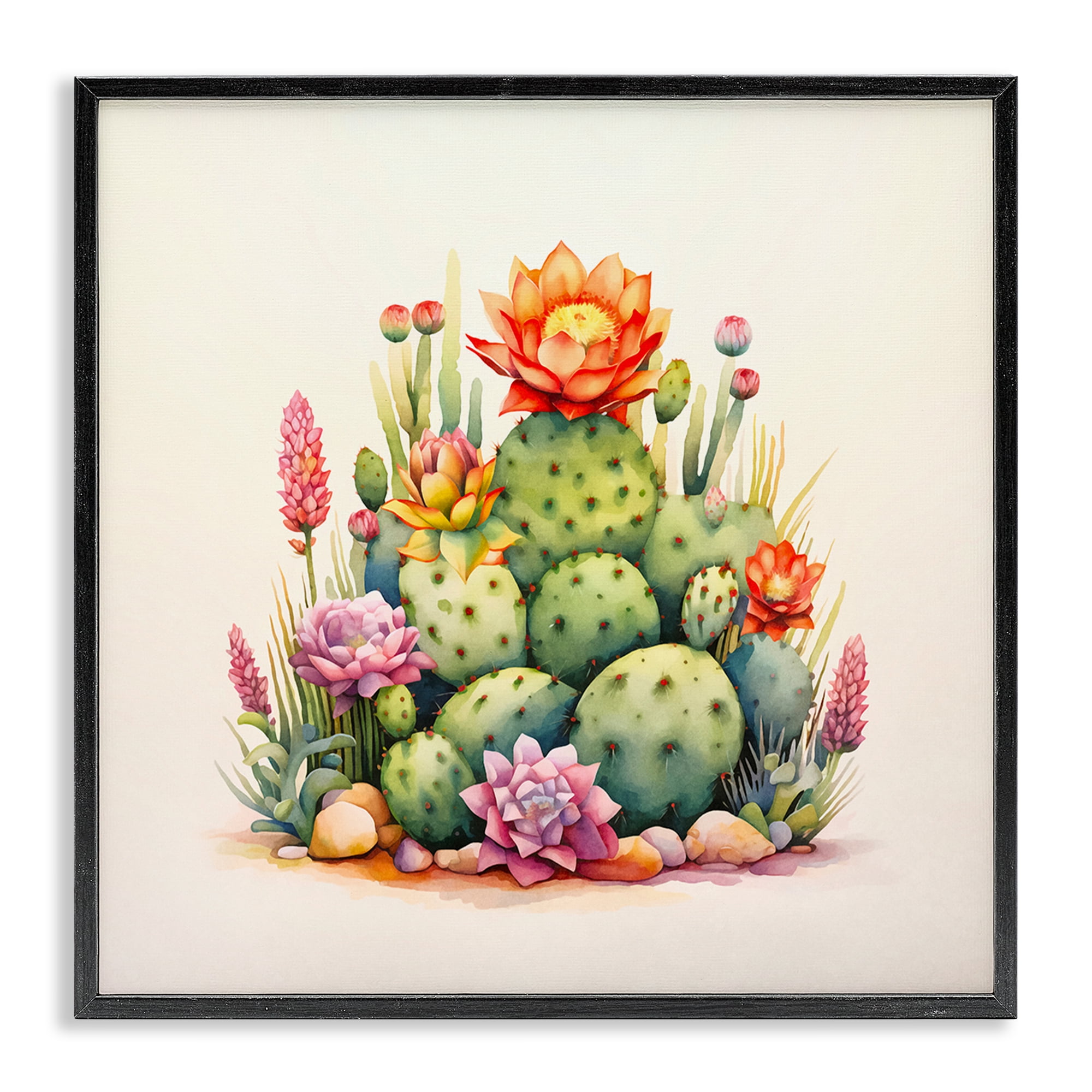 Stupell Industries Desert Spring Cacti Plants & Flowers Painting Black Framed Art Print Wall Art, 12 x 12