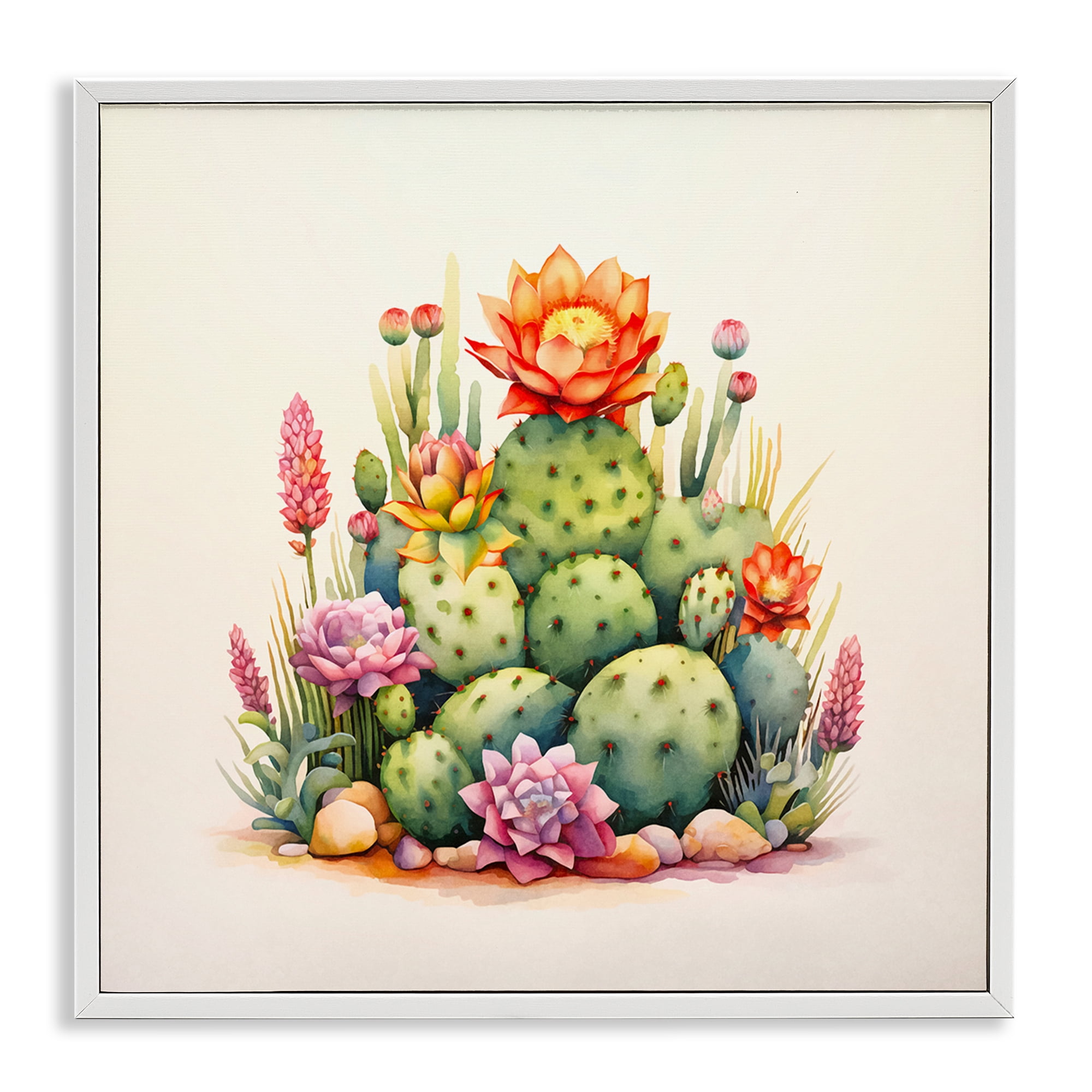 Stupell Industries Desert Spring Cacti Plants & Flowers Painting White Framed Art Print Wall Art, 12 x 12