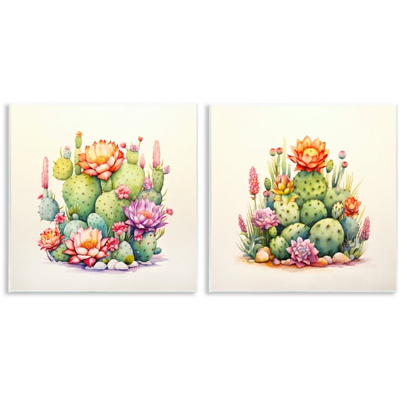 Stupell Industries Desert Spring Cactus Flowers Plants & Flowers Painting Unframed Art Print Wall Art, 12 x 12, Set of 2