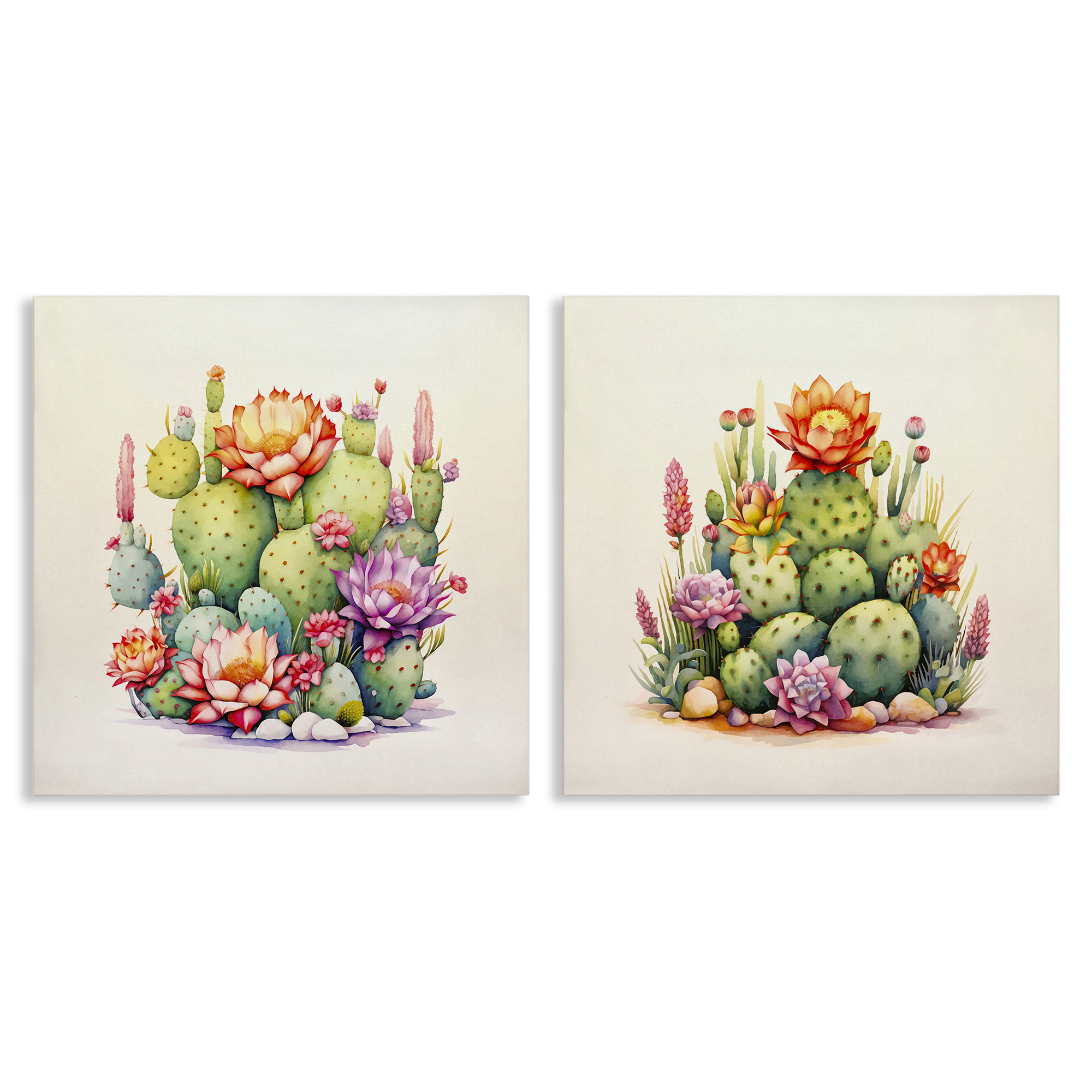 Stupell Industries Desert Spring Cactus Flowers Plants & Flowers Painting Wrapped Canvas Art Print Wall Art, 17 x 17, Set of 2