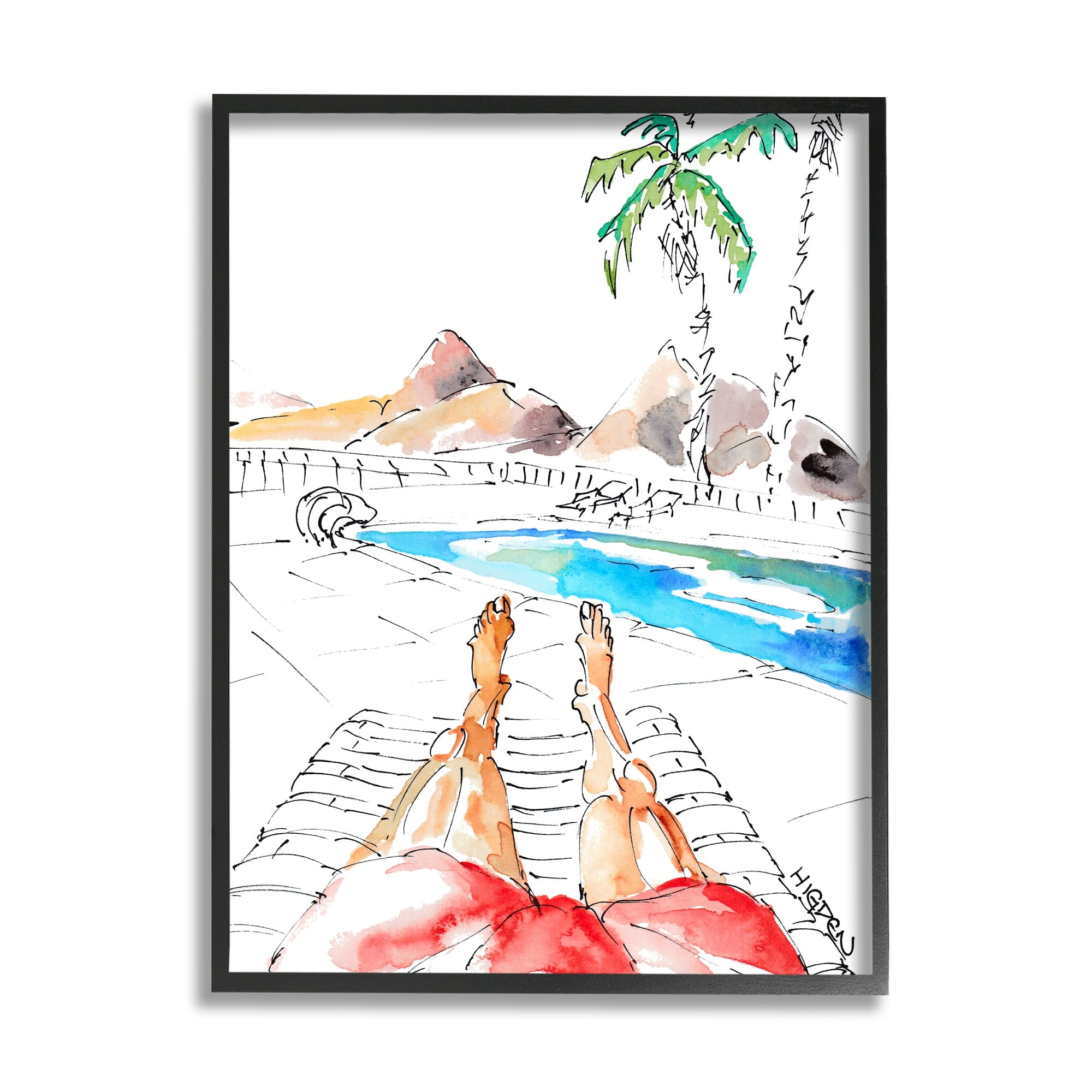 Stupell Industries Desert Summer Poolside Man Red Bathing Suit Black Framed by Mark Higden