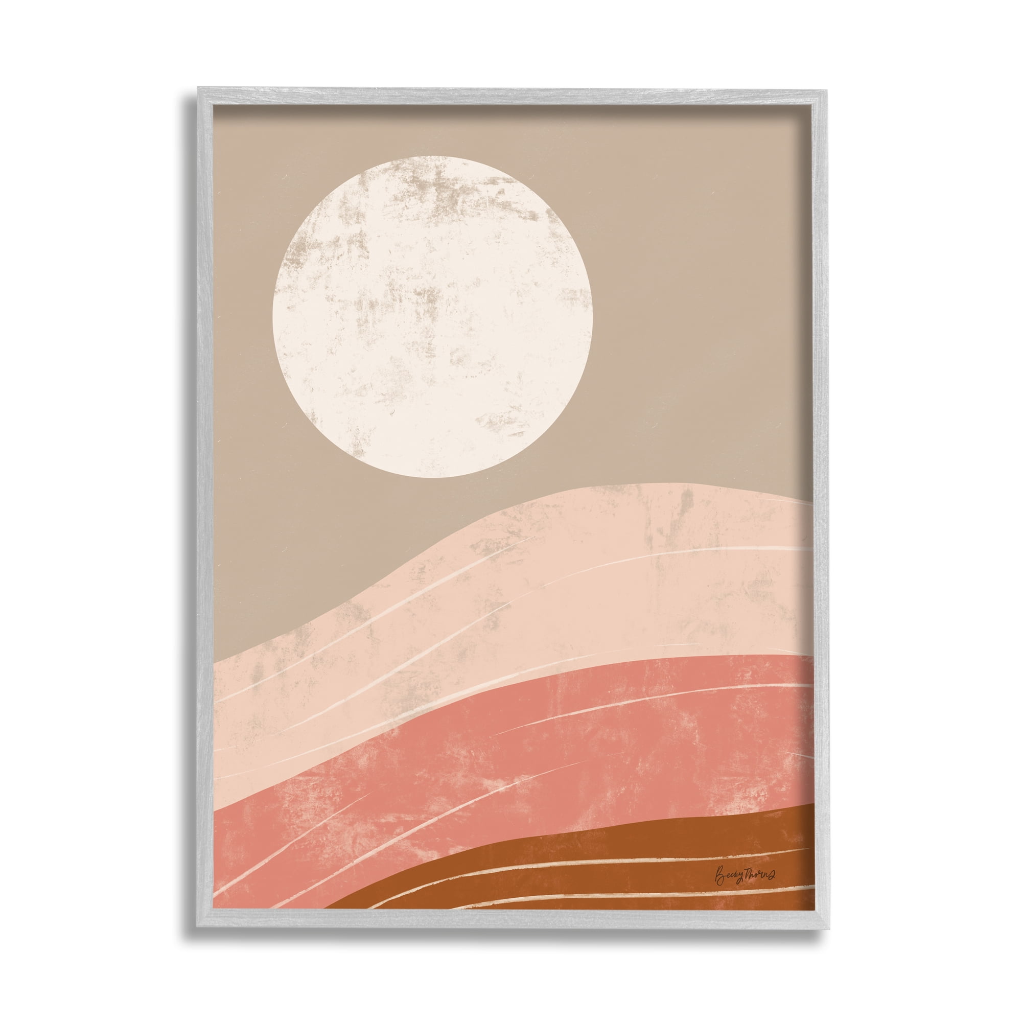 Stupell Industries Desert Sun over Abstract Mountain Landscape Terracotta Brown Modern Painting Gray Framed Art Print Wall Art, 11 x 14, Design by Becky Thorns