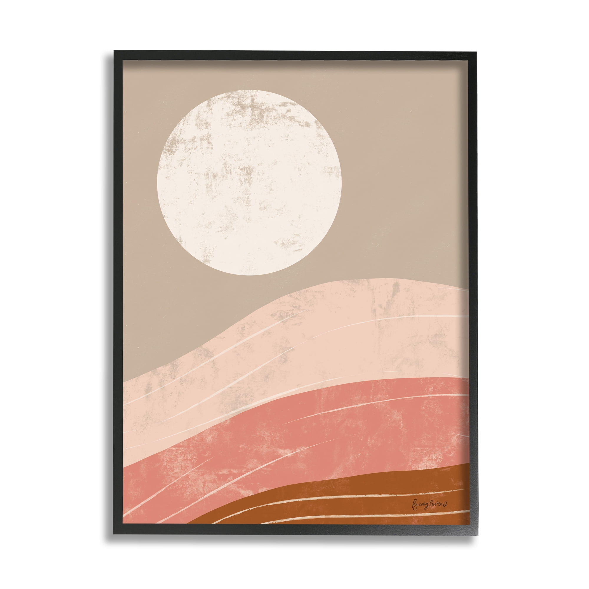 Stupell Industries Desert Sun over Abstract Mountain Landscape Terracotta Brown Landscape Painting Black Framed Art Print Wall Art, 24 x 30
