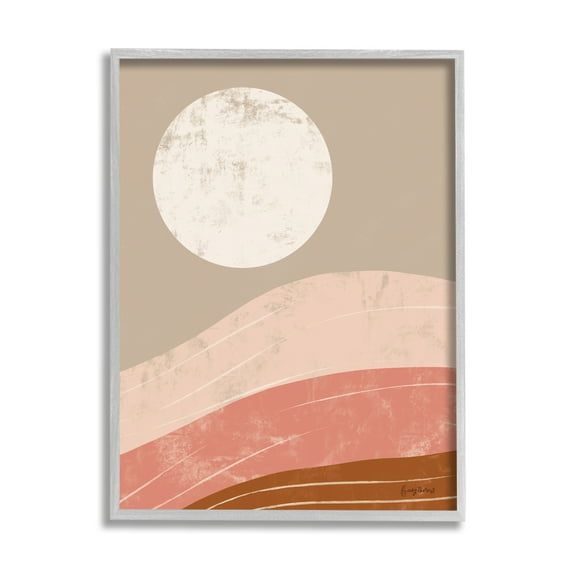 Stupell Industries Desert Sun over Abstract Mountain Landscape Terracotta Brown Landscape Painting Gray Framed Art Print Wall Art, 24 x 30