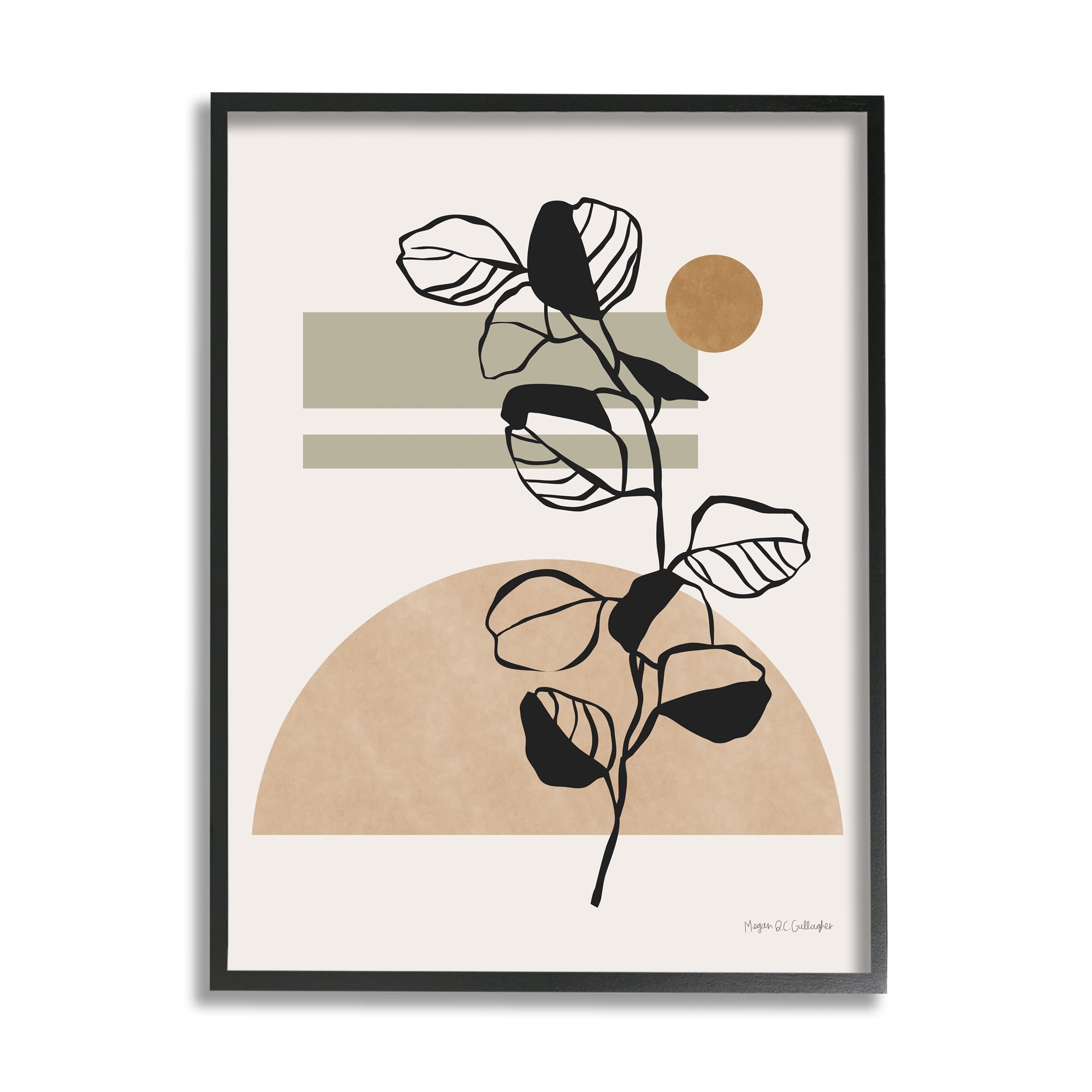 Stupell Industries Desert Sunrise Geometric Shapes Abstract Botanical Plant Abstract Painting Black Framed Art Print Wall Art, 11 x 14