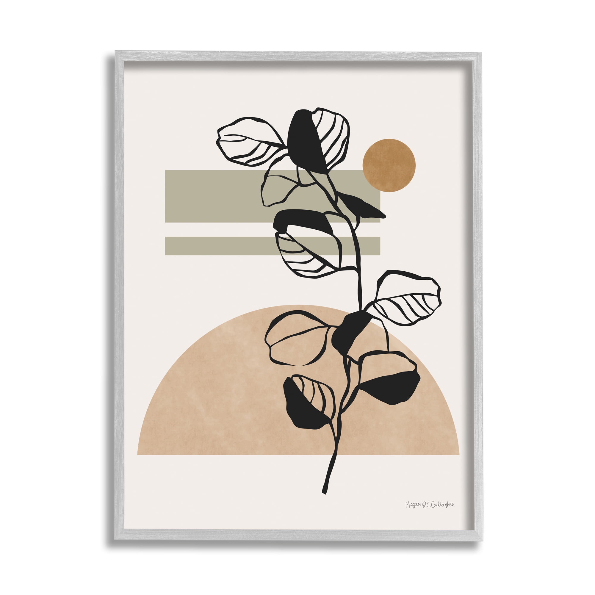 Stupell Industries Desert Sunrise Geometric Shapes Abstract Botanical Plant Abstract Painting Gray Framed Art Print Wall Art, 11 x 14