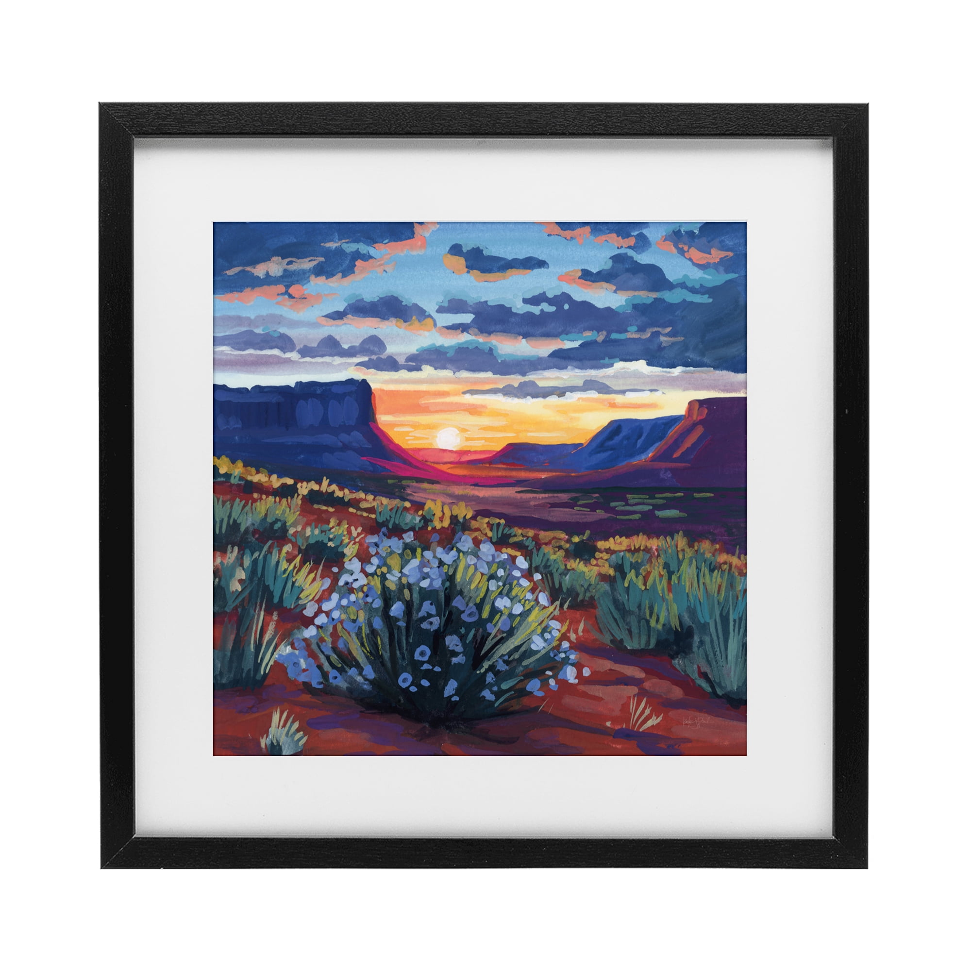 Stupell Industries Desert Sunset on Blooming Bush Black Framed Print Under Glass, design by Kate Jarvik Birch