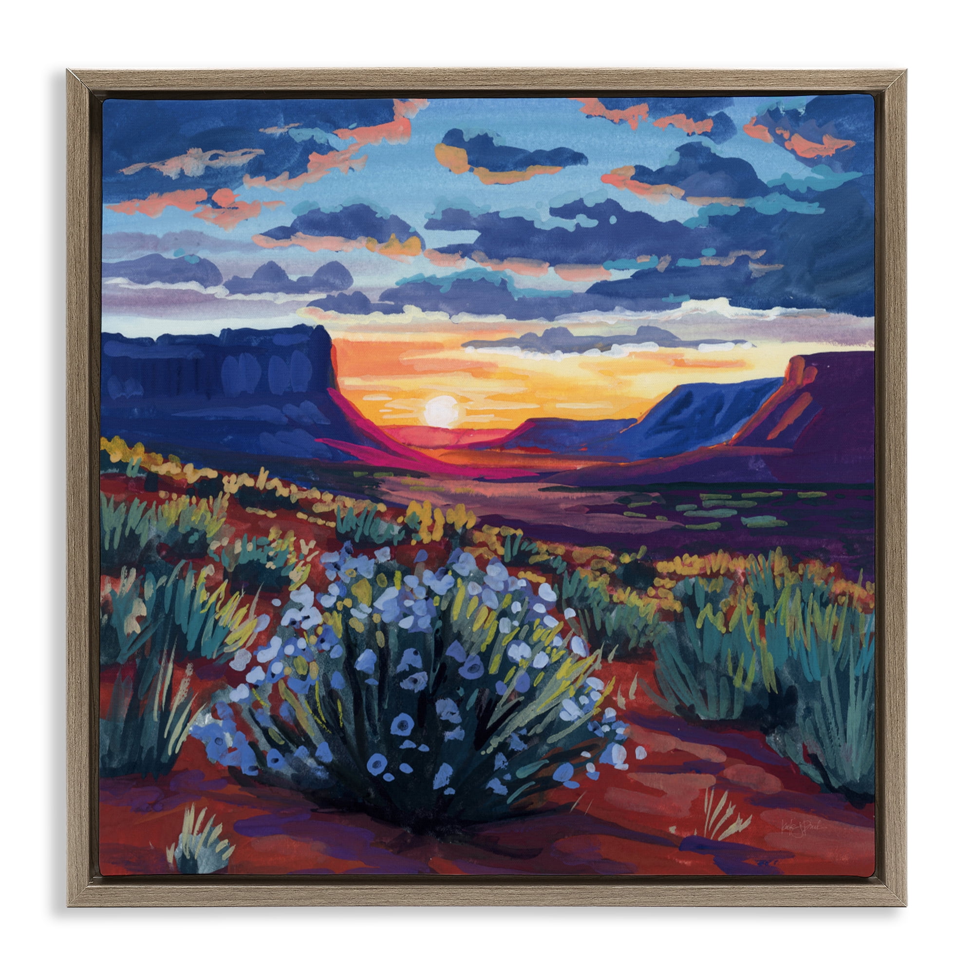 Stupell Industries Desert Sunset on Blooming Bush Brown Framed Floater Canvas Wall Art, design by Kate Jarvik Birch